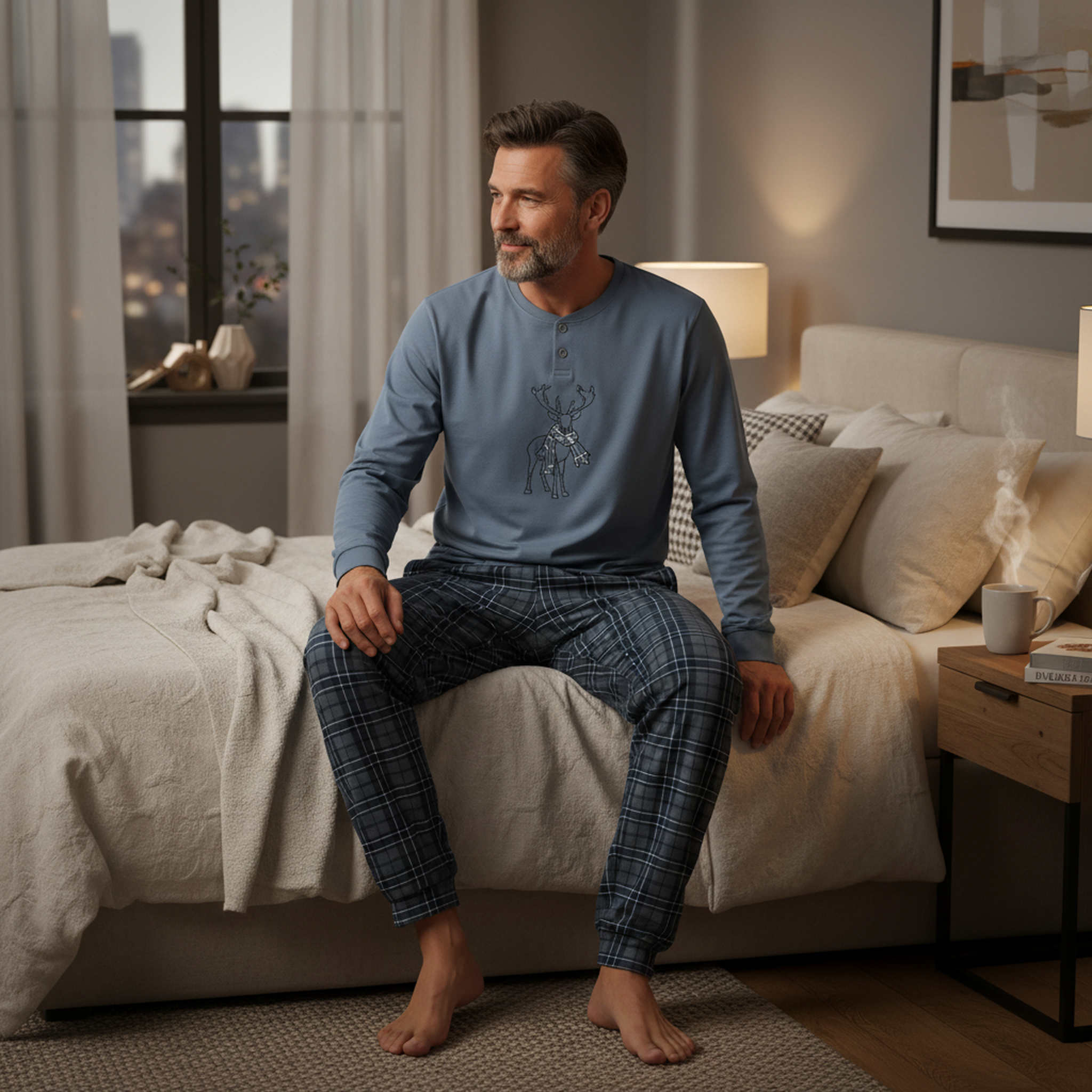 Voir la diapositive 4 : OZABI Ozabi ensemble pyjama homme coton majoritaire broderie cerf écossais
