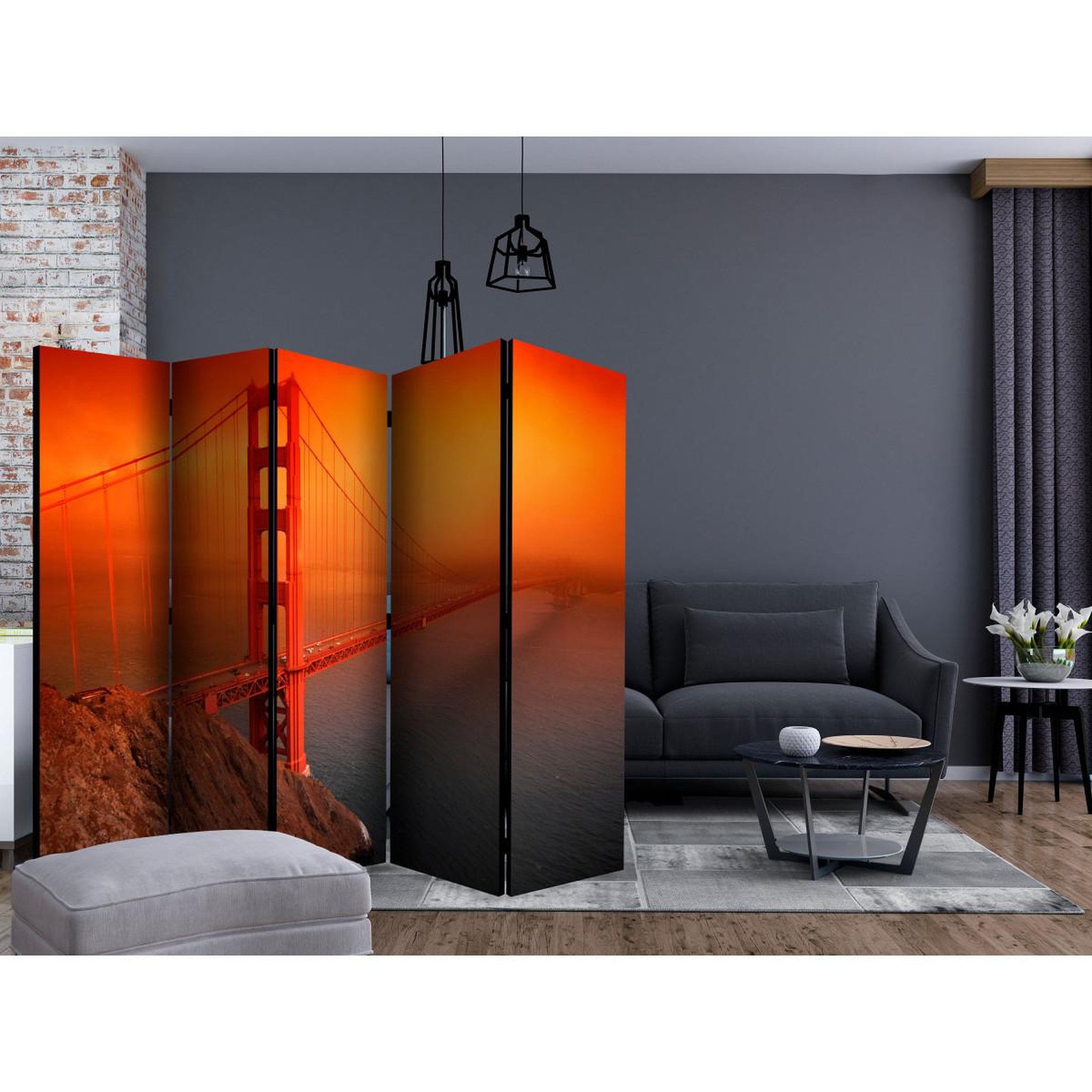 Voir la diapositive 2 : Paris Prix Paravent 5 volets  golden gate bridge  172x225cm