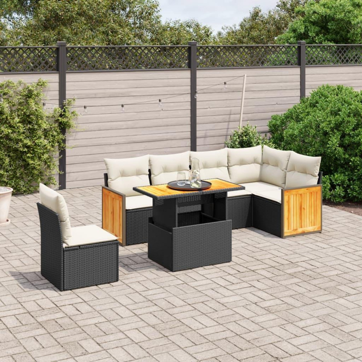 VIDAXL Salon de jardin 7 pcs avec coussins noir resine tressee