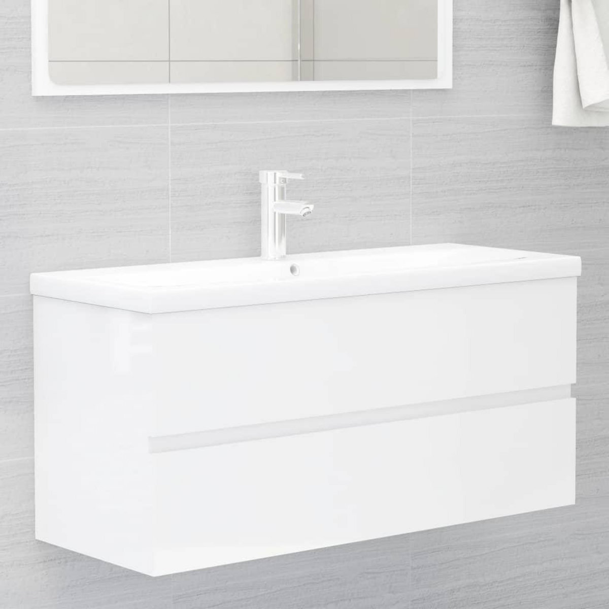 VIDAXL Armoire d'evier lavabo integre blanc brillant bois d'ingenierie