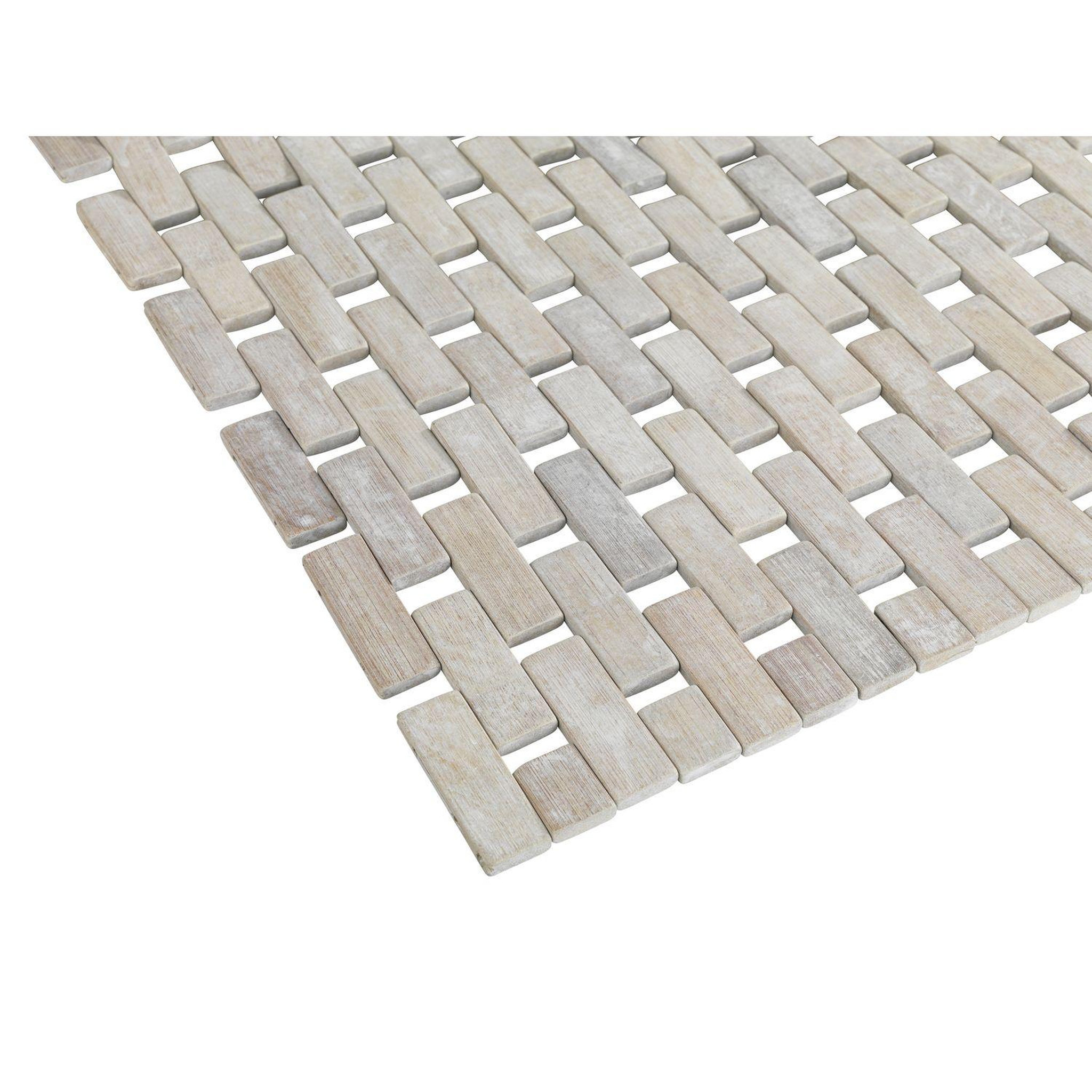 Voir la diapositive 2 : Wenko Tapis de salle de bain design bamboo - l. 50 x l. 80 cm - blanc