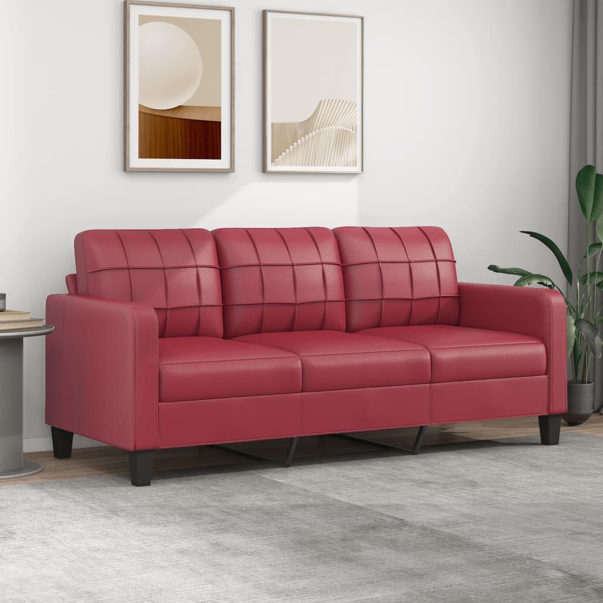 Voir la diapositive 1 : VIDAXL Canape a 3 places Rouge bordeaux 180 cm Similicuir