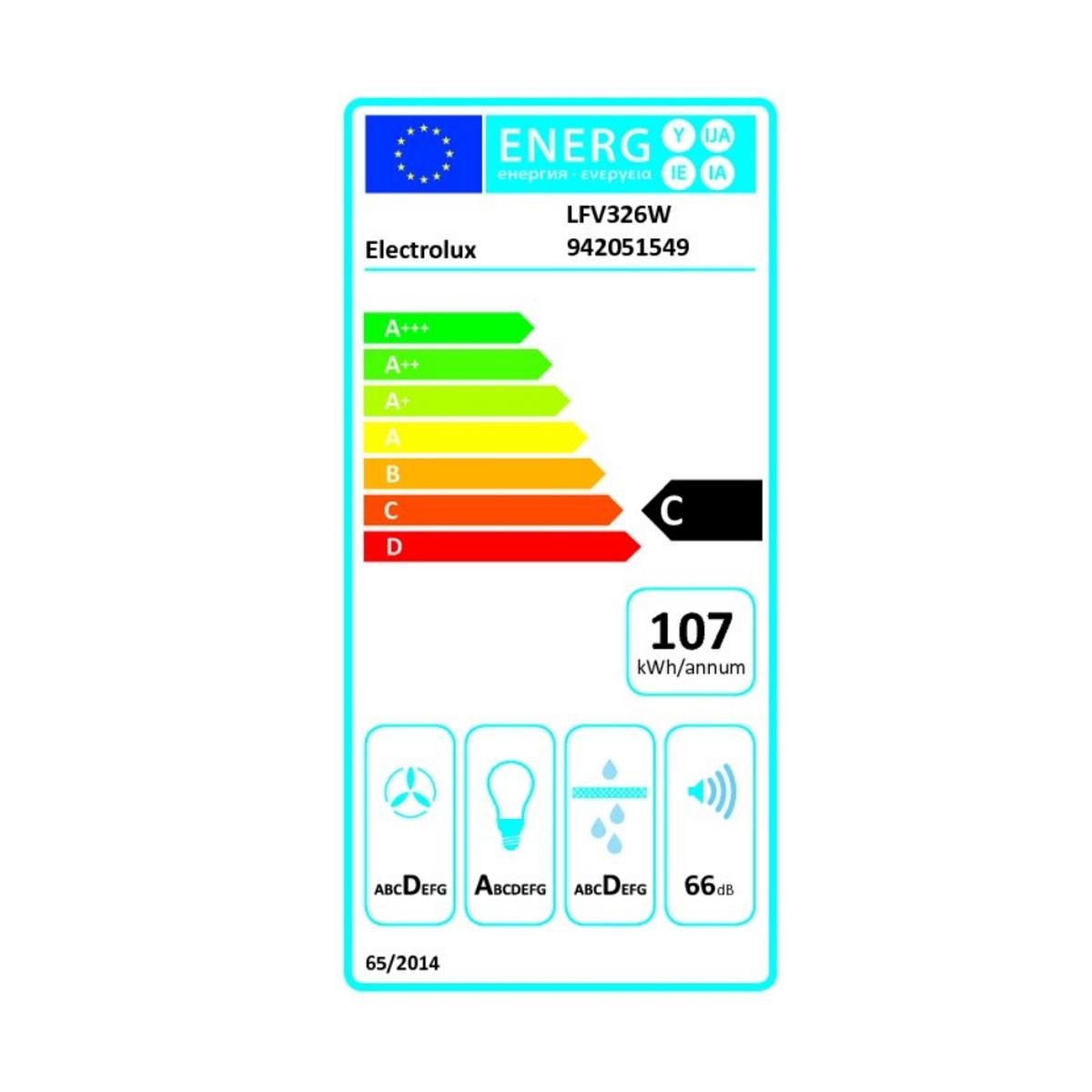 ELECTROLUX Hotte décorative 60cm 49db 600m3/h blanc - LFV326W
