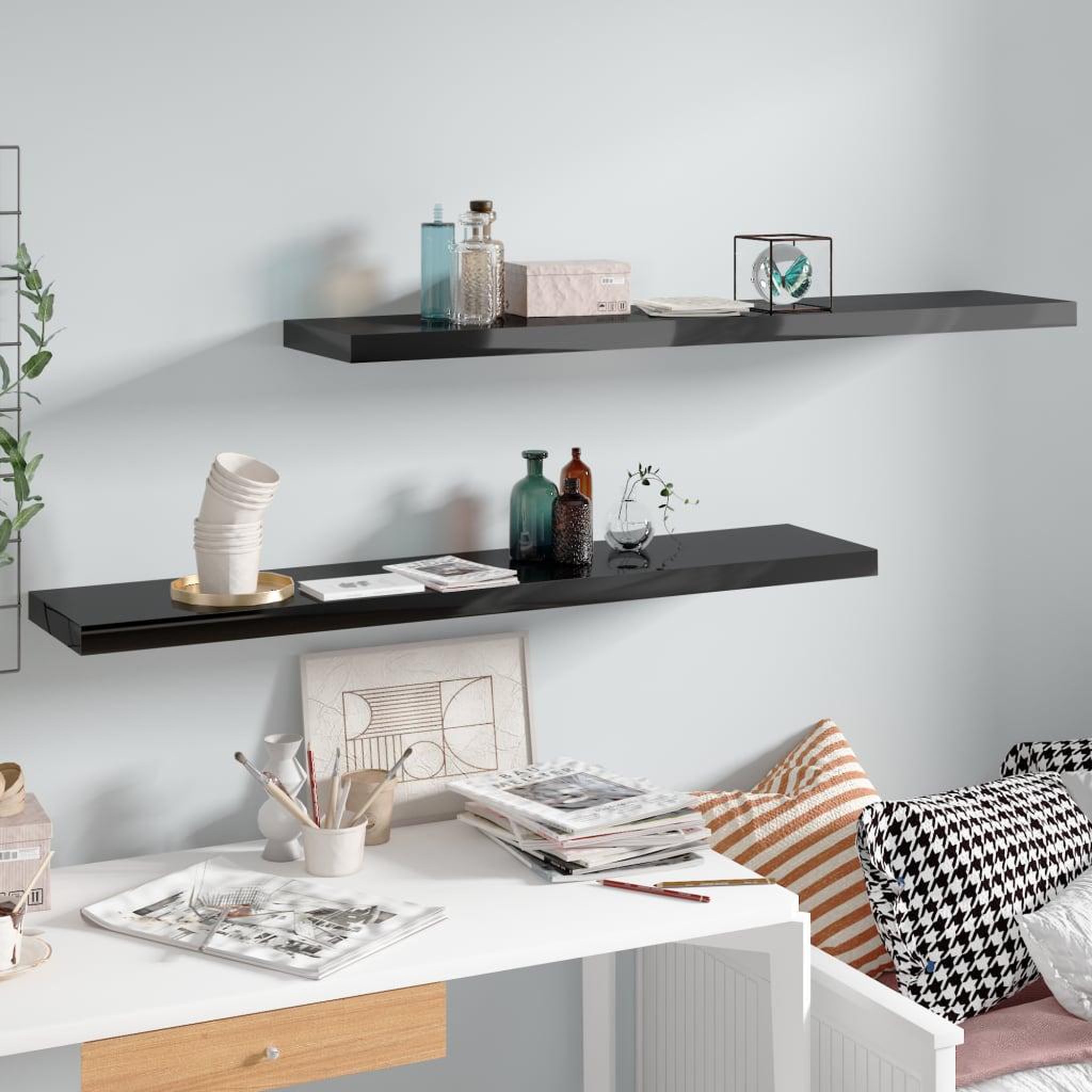 Voir la diapositive 1 : VIDAXL Etagere murale flottante 2 pcs Noir brillant 120x23,5x3,8cm MDF