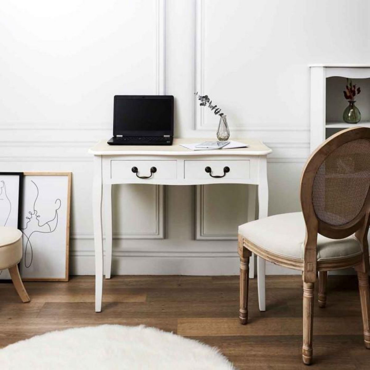 Paris Prix Bureau 2 Tiroirs en Bois  Victoria  90cm Blanc