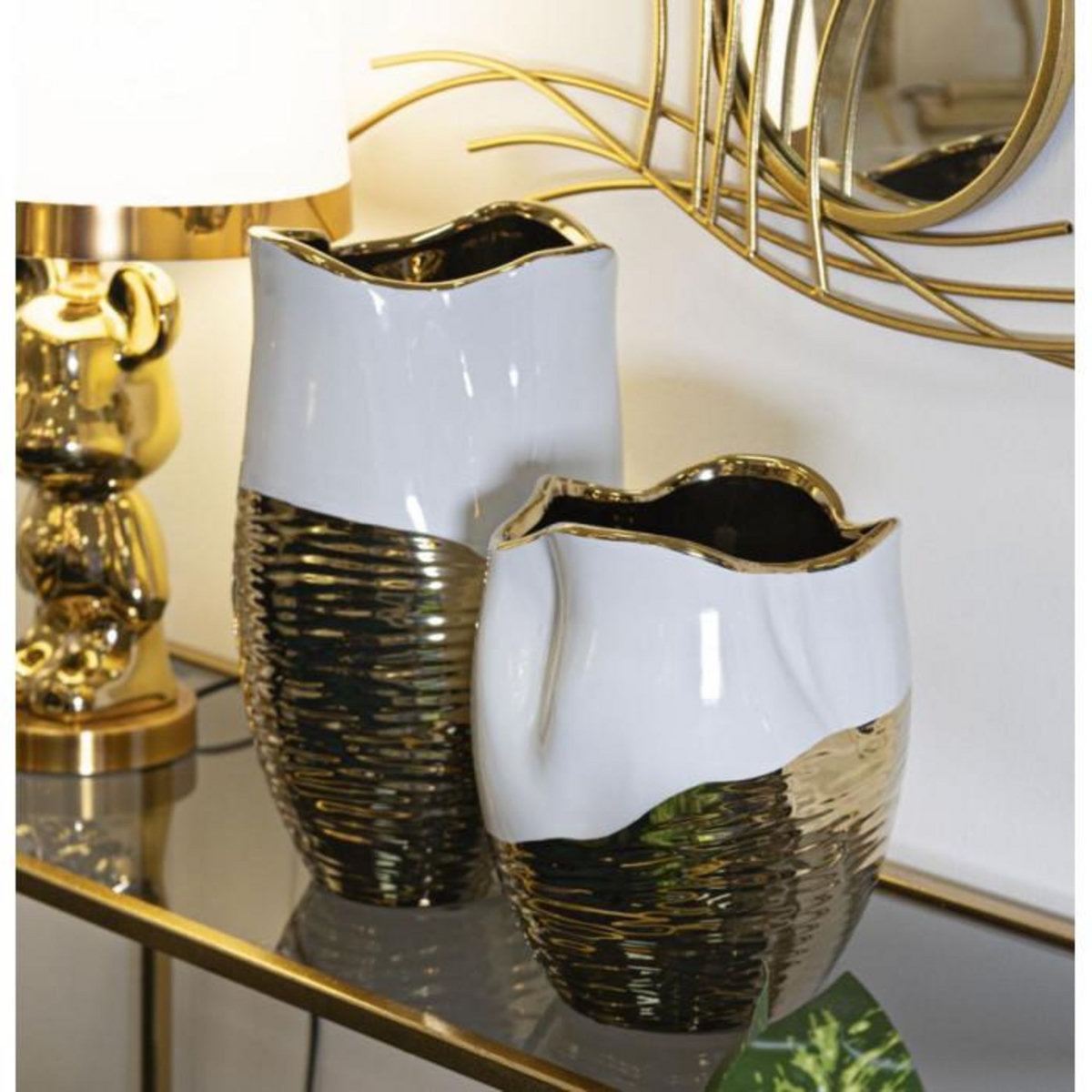 Paris Prix Vase Design en Céramique  Lux  25cm Blanc & Or