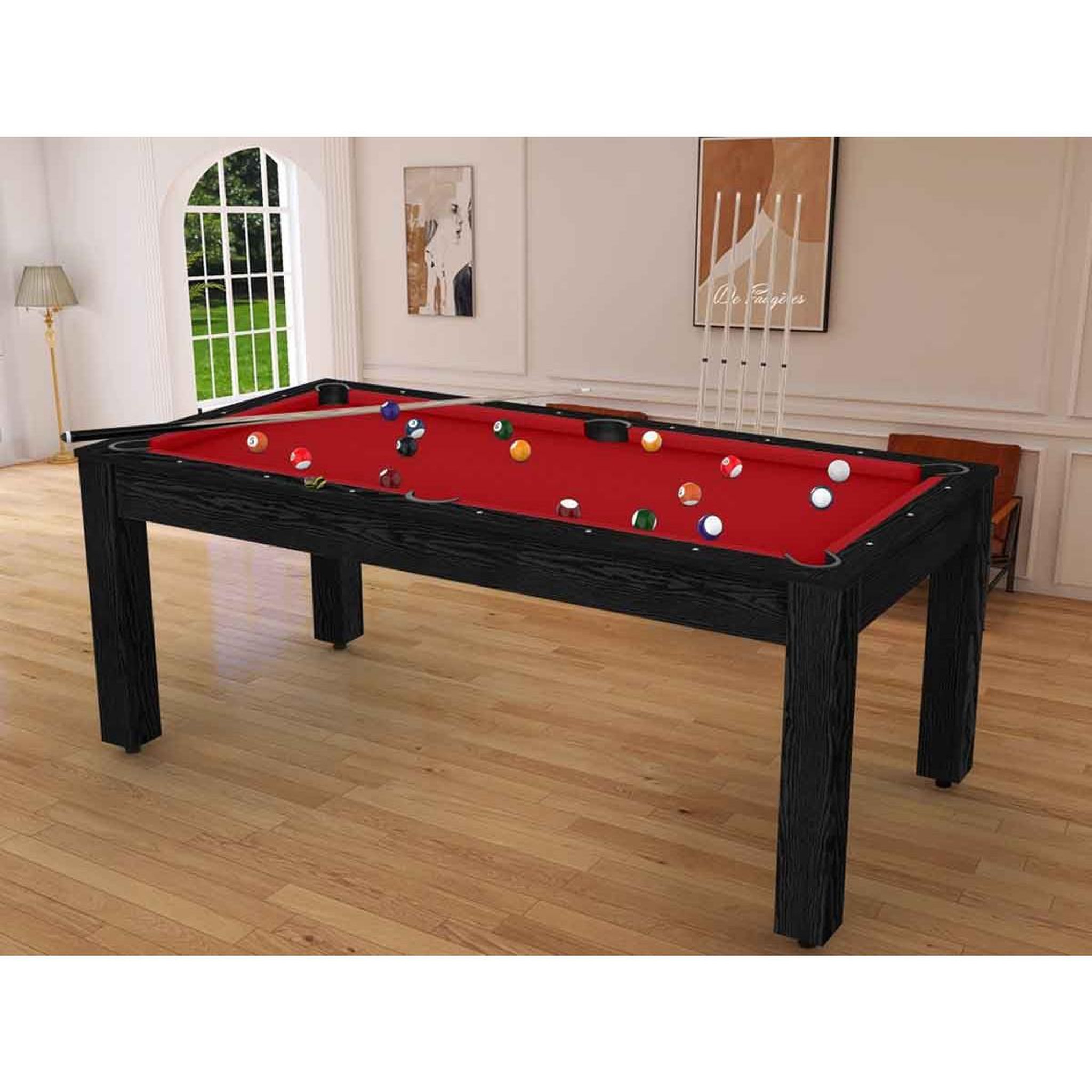Voir la diapositive 4 : DE FAUGERES Table de Billard Convertible  Oregon  213cm Noir & Rouge