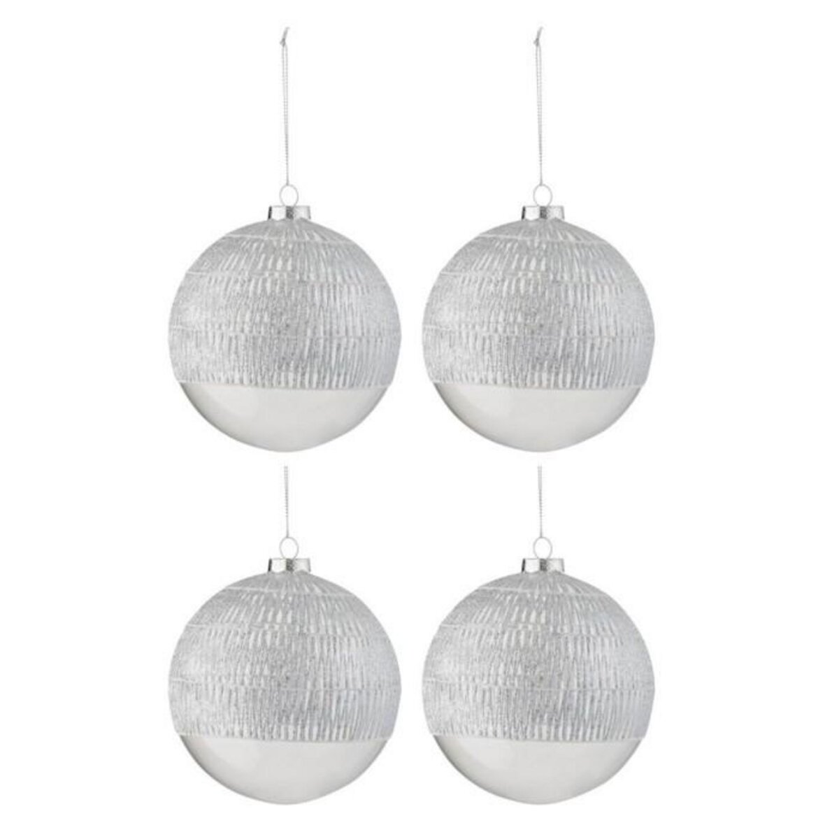 Paris Prix Lot de 4 Boules de Noël  Lignes Verre  12cm Argent