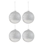 Paris Prix Lot de 4 Boules de Noël  Lignes Verre  12cm Argent