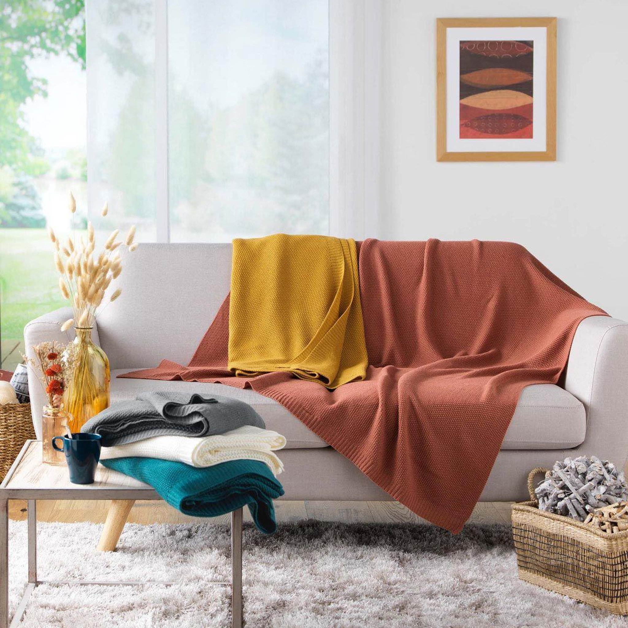 Voir la diapositive 4 : Douceur d'Intérieur Plaid déco uni  tricotine  125x150cm gris