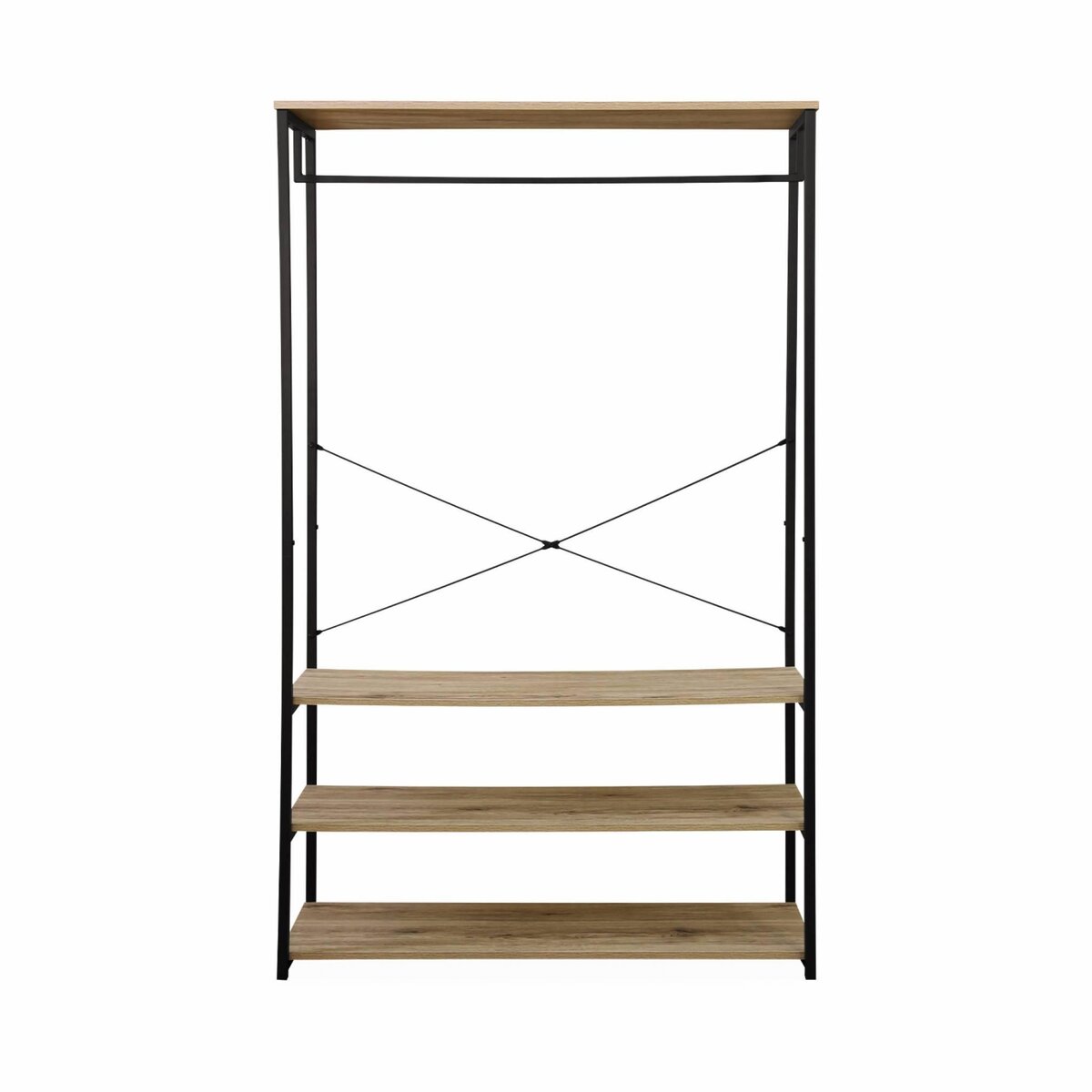 SWEEEK Dressing. vestiaire. portemanteau en métal noir et décor bois. Loft. 3 étagères. une barre de penderie  L 100 x l 40 x H 167cm