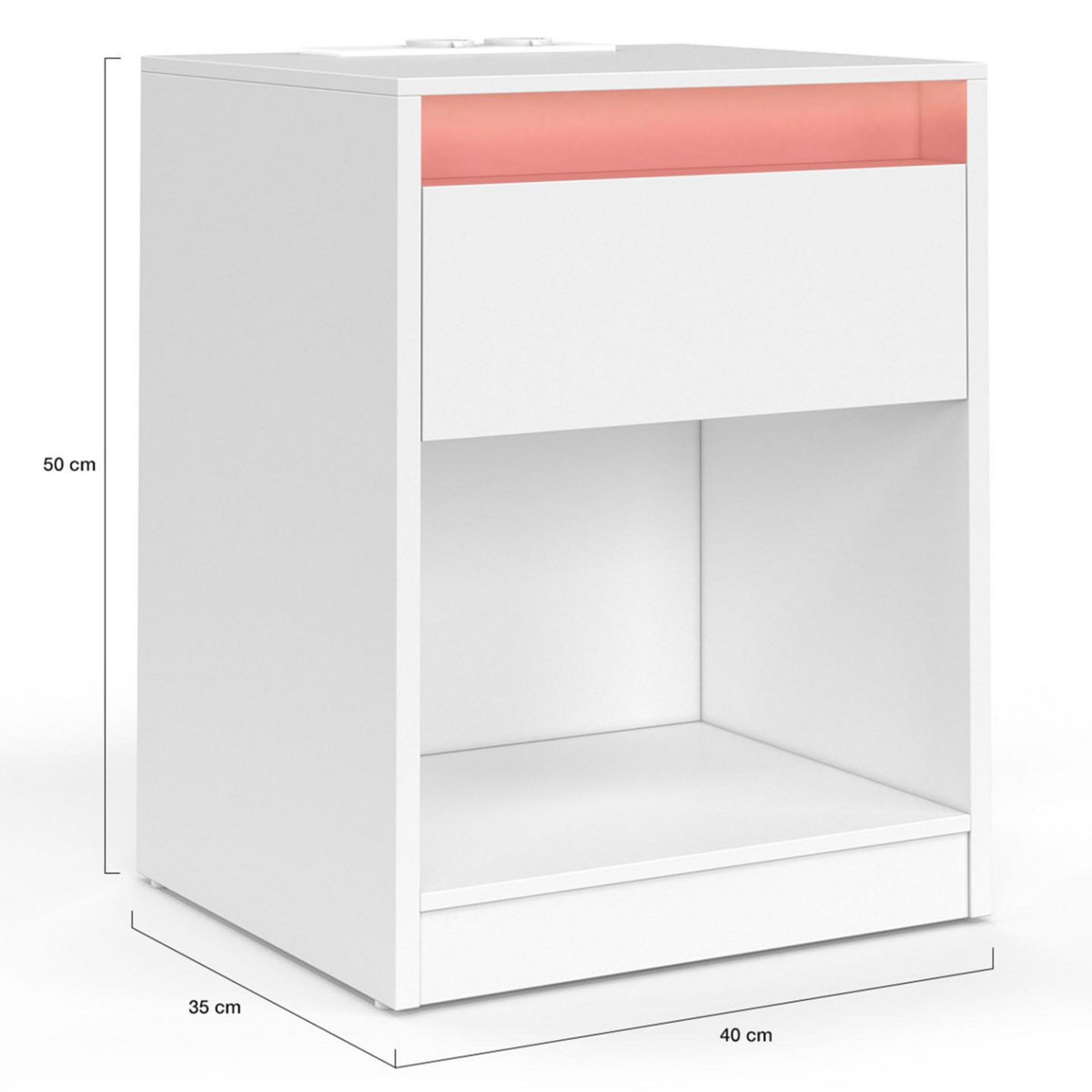 ID MARKET Lot de 2 tables de chevet TED à LEDS avec station de recharge 1 tiroir et niche