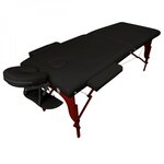 VIVEZEN Table de massage pliante 2 zones en bois foncé avec panneau Reiki + Accessoires et housse de transport - Noir