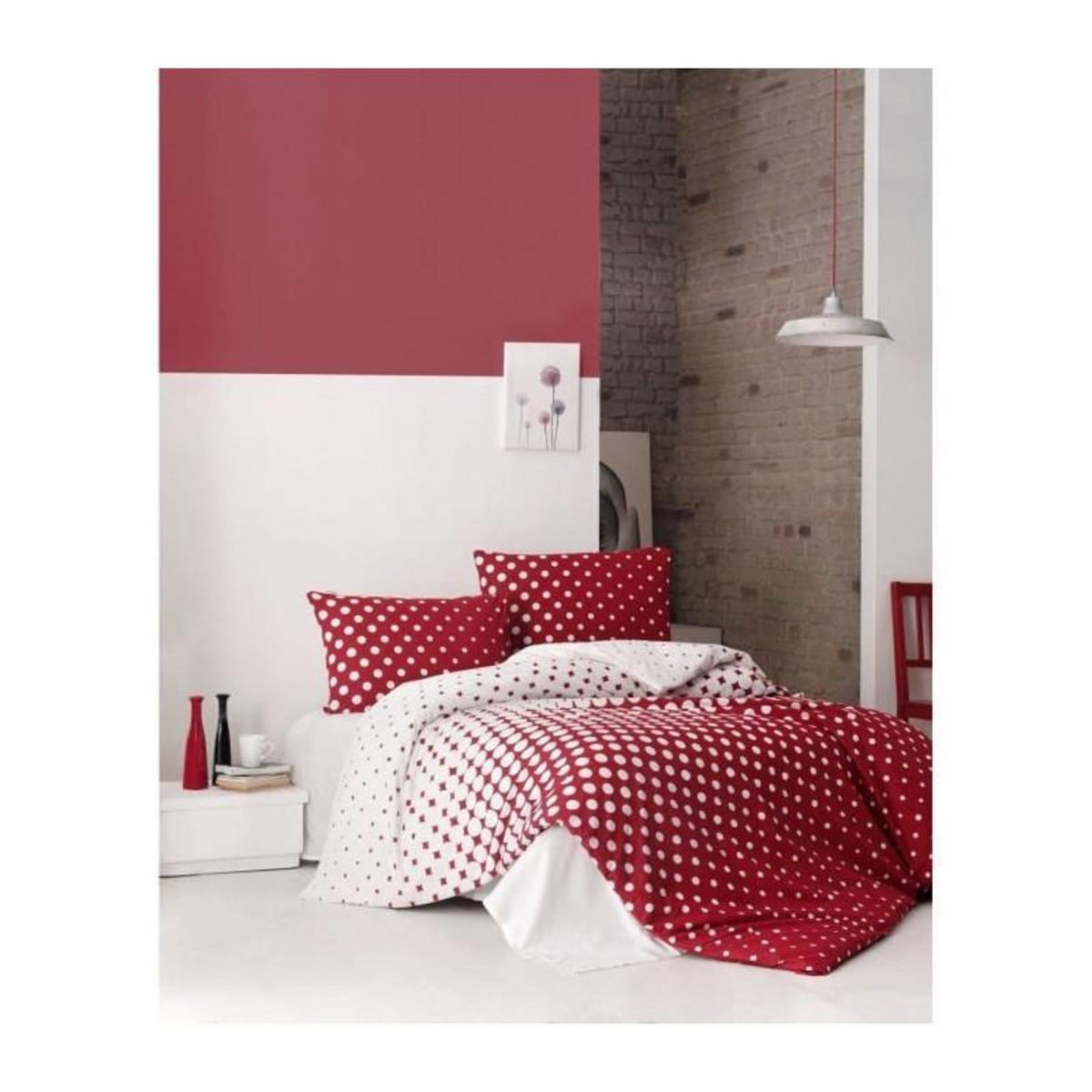 GENERIQUE Parure de lit - 1 housse de couette 220 x 240 cm + 2 taies d'oreiller 60 x 60 cm - 100% coton renforcé - Rouge
