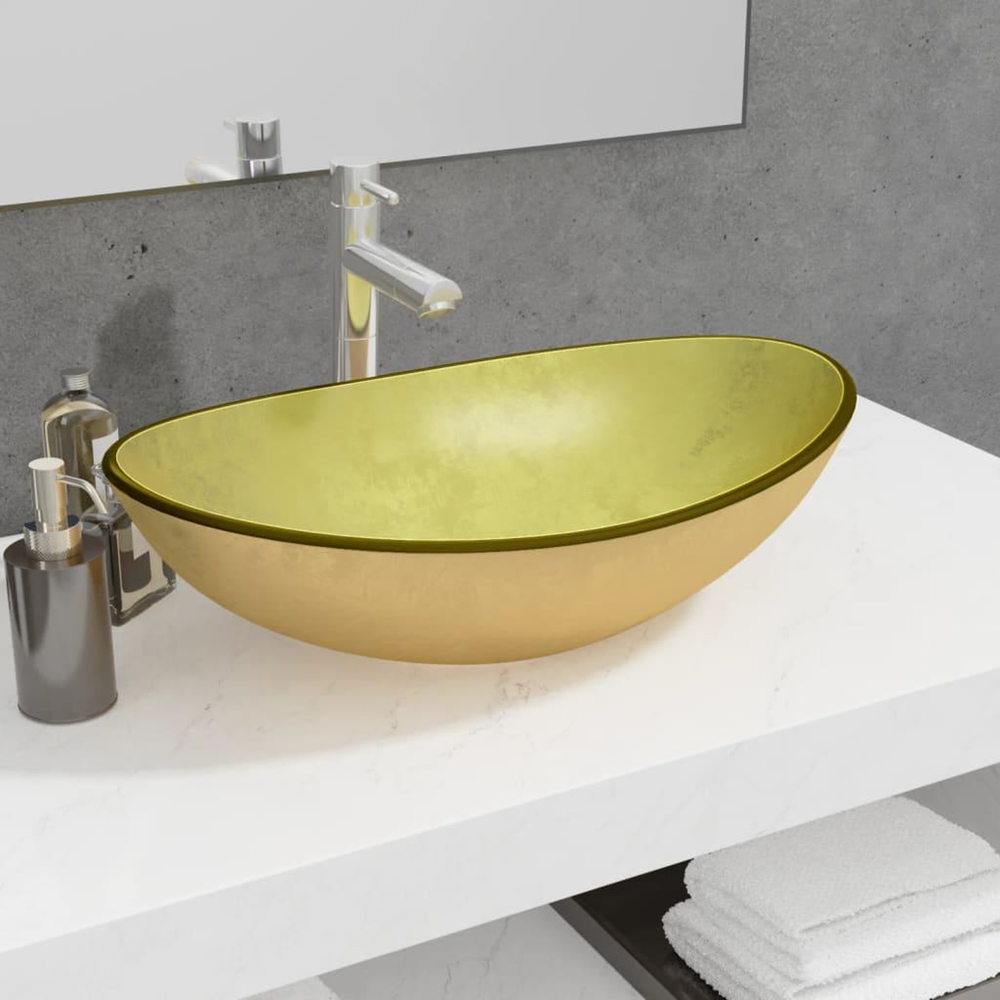 Voir la diapositive 1 : VIDAXL Lavabo Verre trempe 54,5x35x15,5 cm Dore