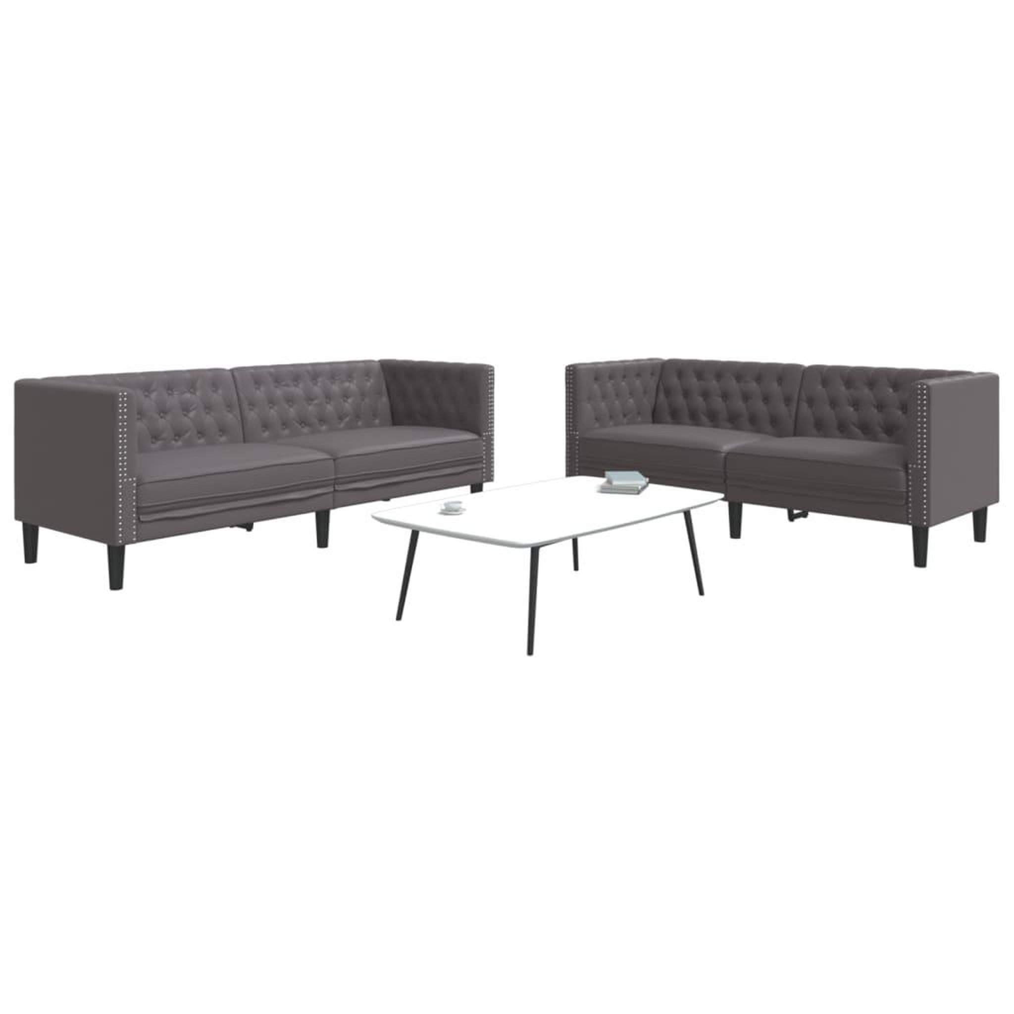 VIDAXL Ensemble de canape Chesterfield 2 pcs gris similicuir