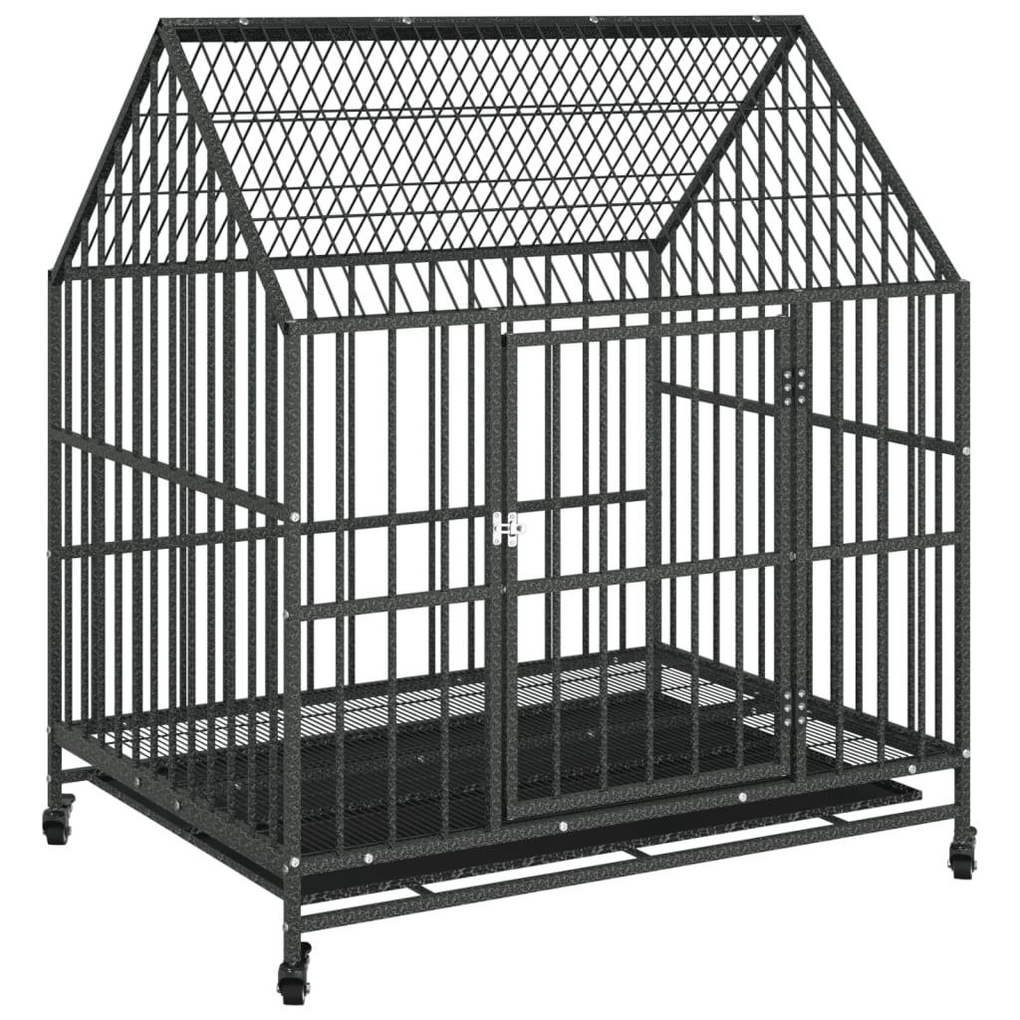Voir la diapositive 2 : VIDAXL Cage pour chien avec roues noir gris acier galvanise