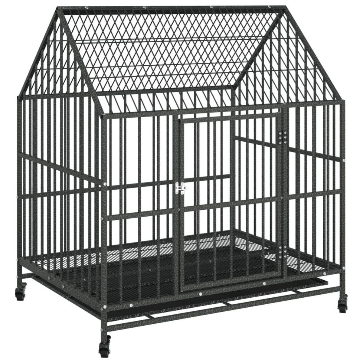 VIDAXL Cage pour chien avec roues noir gris acier galvanise
