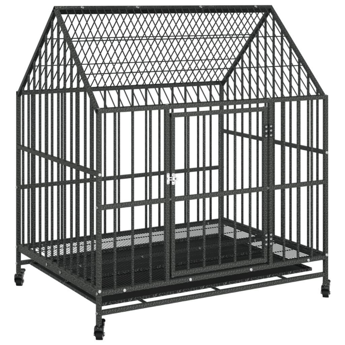 VIDAXL Cage pour chien avec roues noir gris acier galvanise