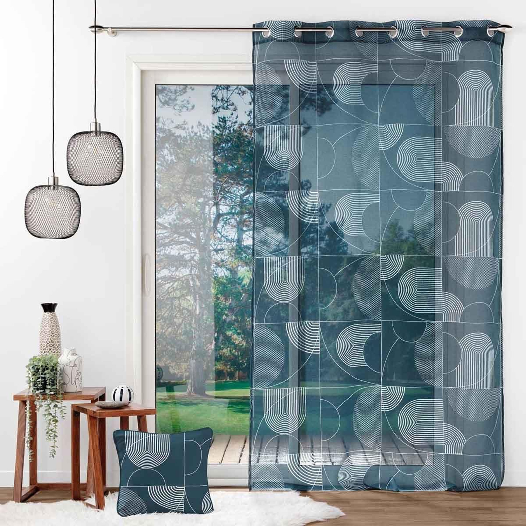 Voir la diapositive 3 : Douceur d'Intérieur Rideau voilage à œillets  esquisse  140x240cm bleu
