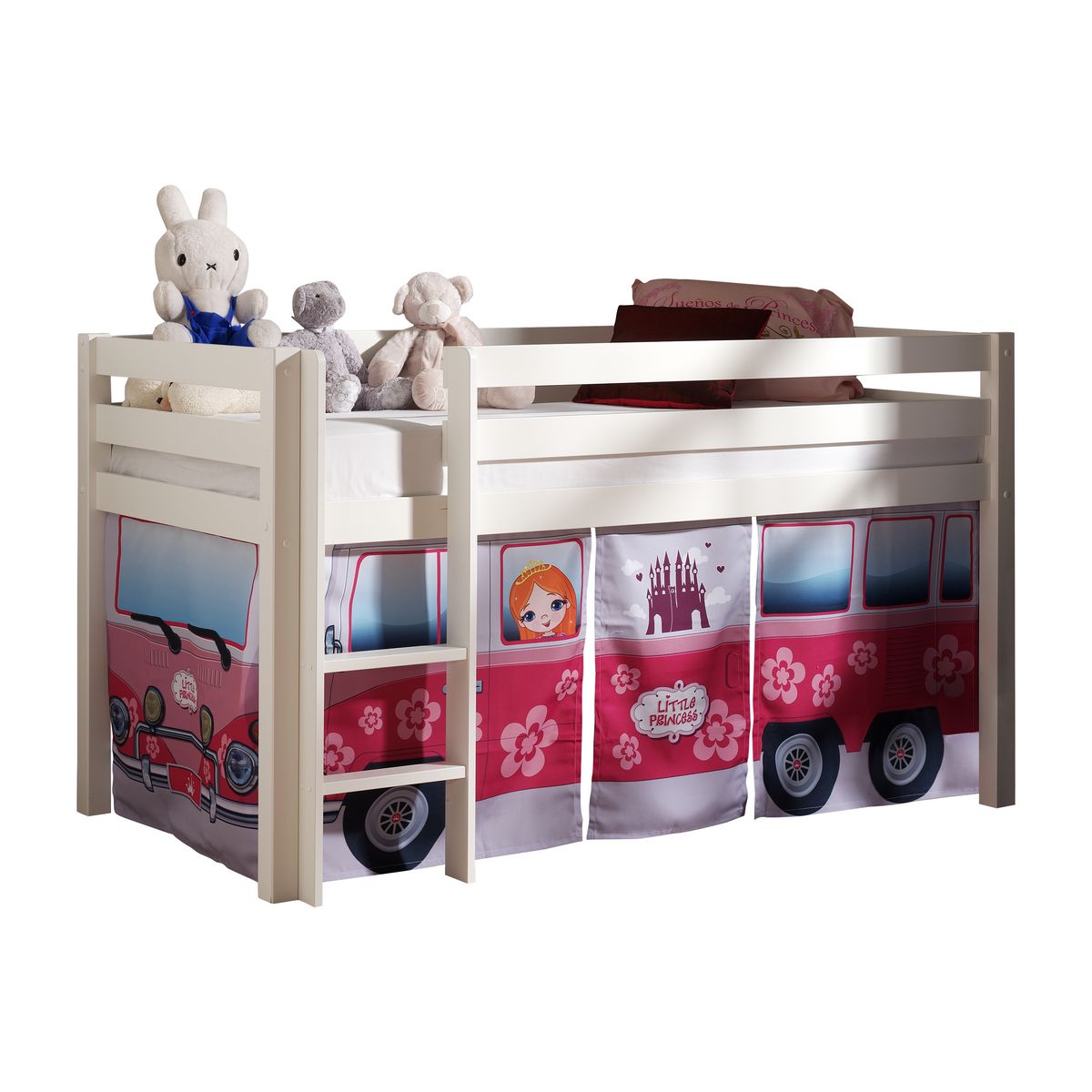 Lit mi-hauteur en pin Blanc WOODY, 9 modèles