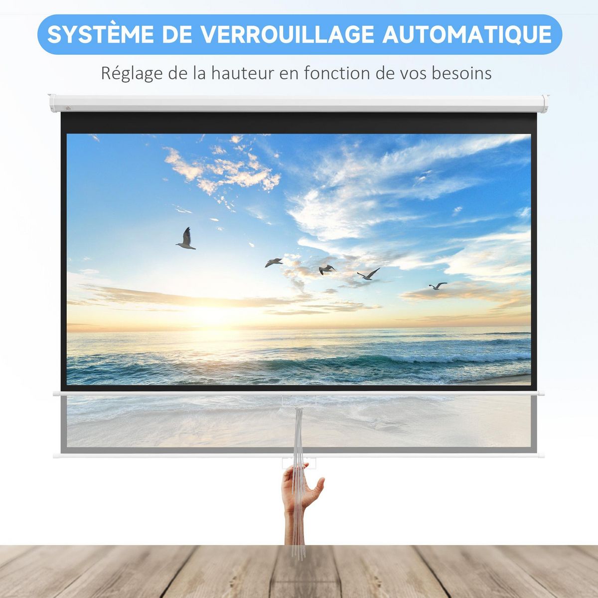 HOMCOM Écran de projection home-cinéma TV format 16:9 120 pouces 4K HD métal PVC blanc