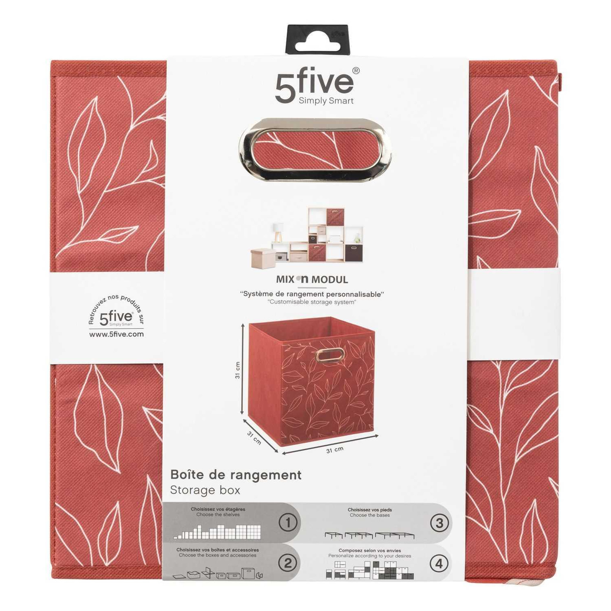 Voir la diapositive 5 : TOILINUX Lot de 2 boites de rangement en tissu minimalist - 31x31x31cm - rouge