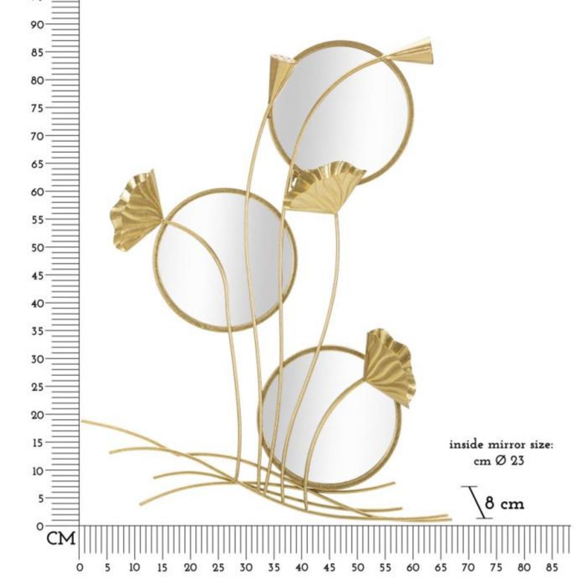 Paris Prix Miroir Mural Triple  Flowers  88cm Or