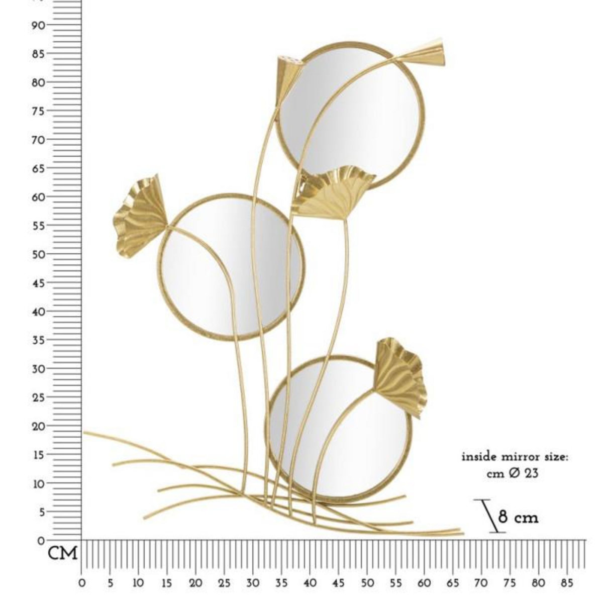Paris Prix Miroir Mural Triple  Flowers  88cm Or