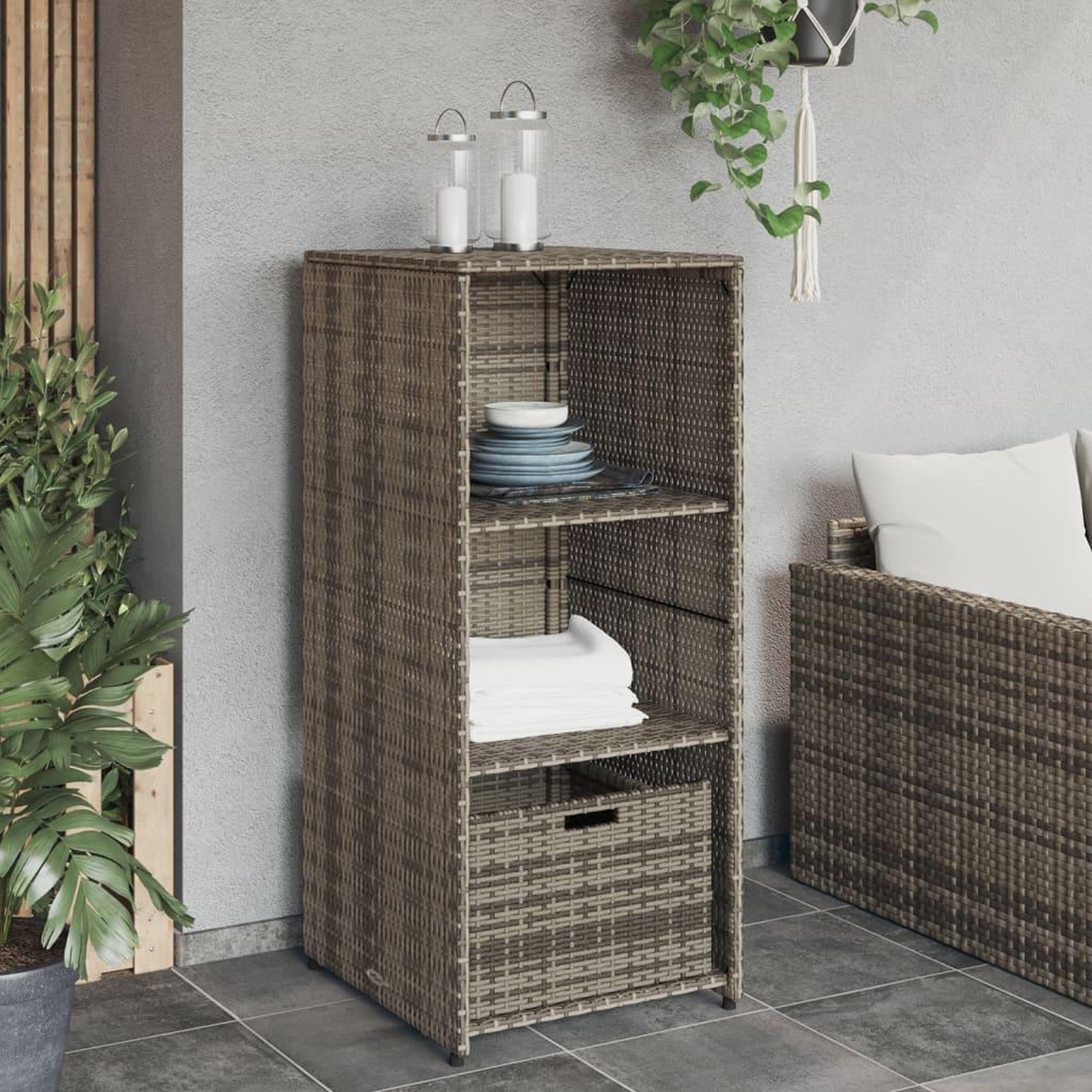 Voir la diapositive 3 : VIDAXL Armoire de rangement de jardin gris 50x55x115 cm resine tressee