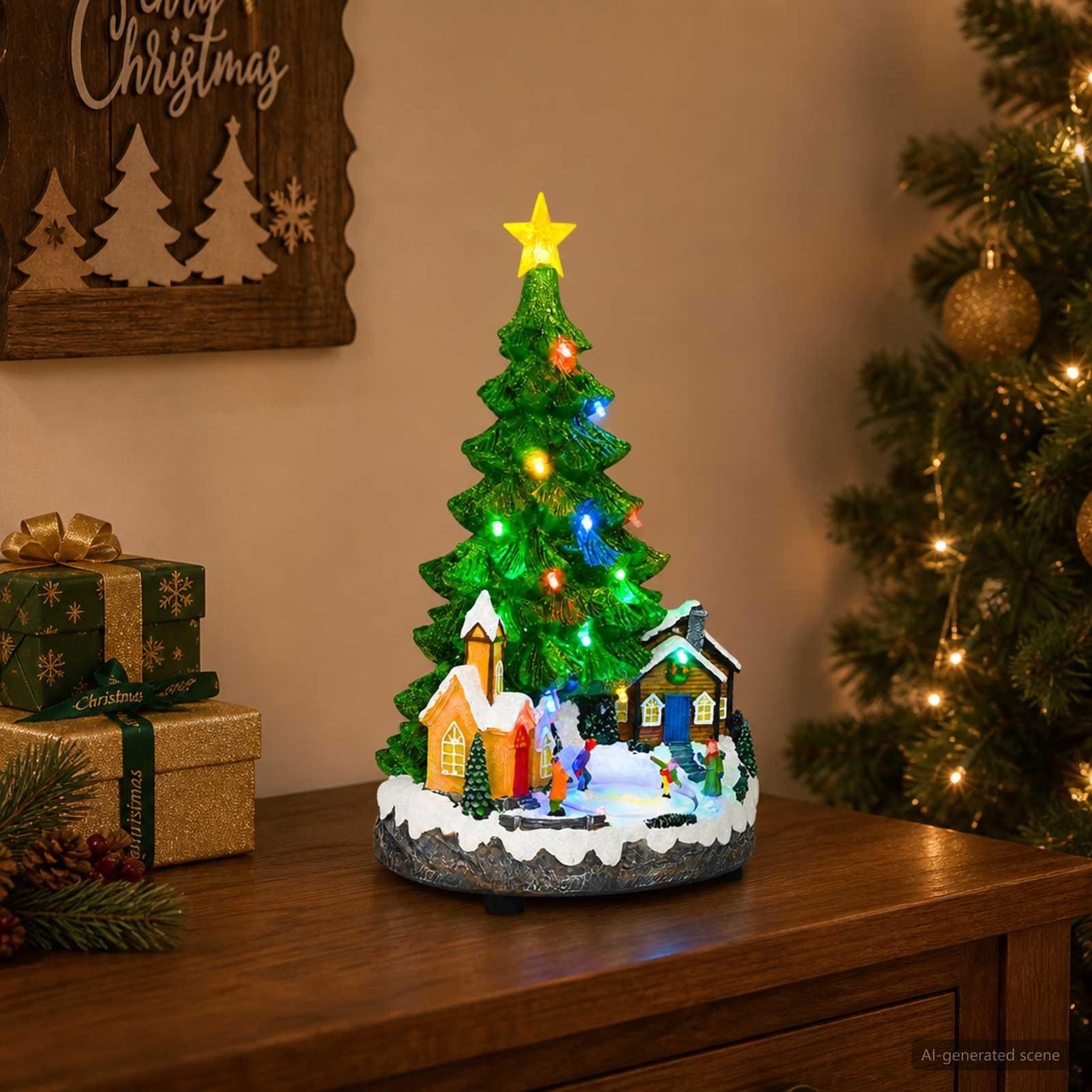 Voir la diapositive 2 : VIDAXL Sapin de Noël musical SALO 16 x 15 x 27,5 cm Resine Vert