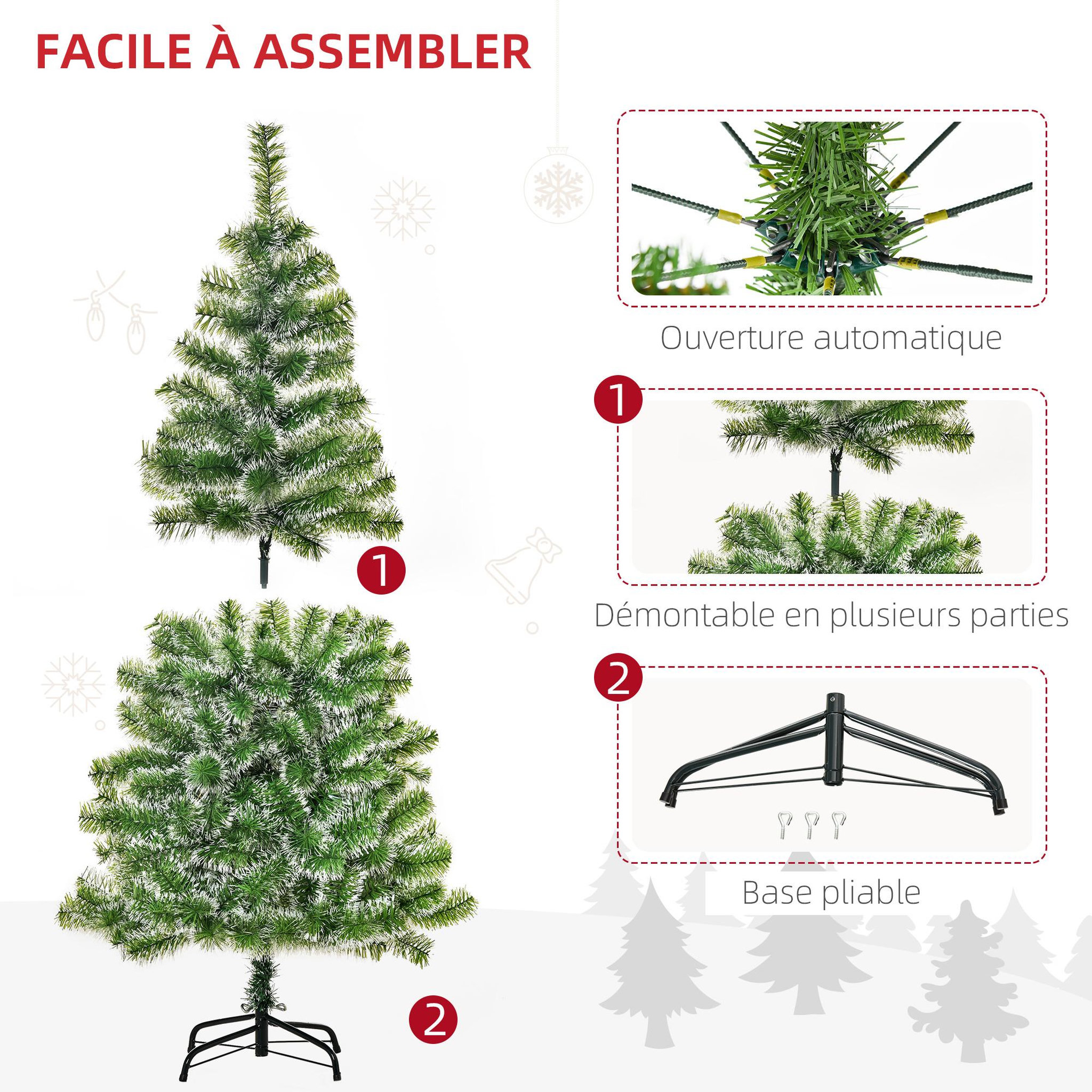 Voir la diapositive 4 : HOMCOM Sapin de Noël artificiel aspect enneigé Ø 75 x 150H cm 416 branches épines imitation Nordmann grand réalisme