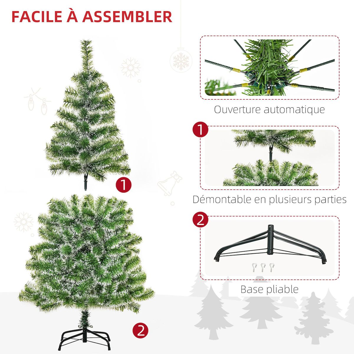 HOMCOM Sapin de Noël artificiel aspect enneigé Ø 75 x 150H cm 416 branches épines imitation Nordmann grand réalisme