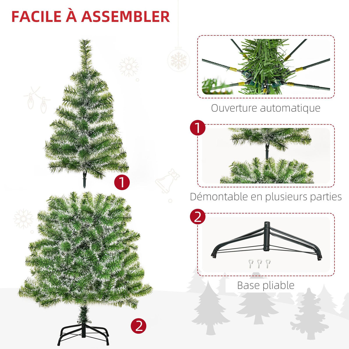 HOMCOM Sapin de Noël artificiel aspect enneigé Ø 75 x 150H cm 416 branches épines imitation Nordmann grand réalisme