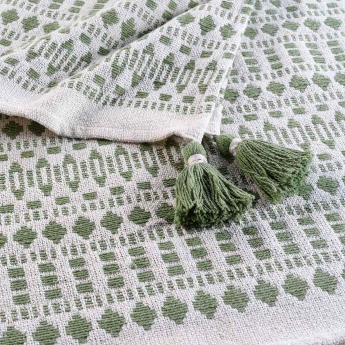 Paris Prix Plaid Déco à Pompons  Maldives  125x150cm Kaki
