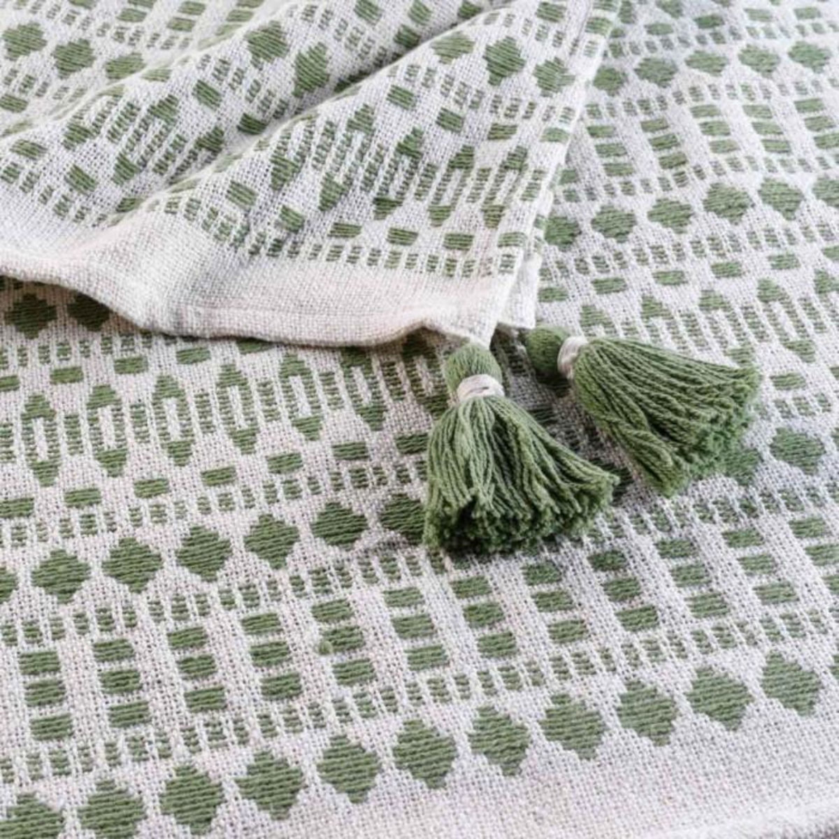 Paris Prix Plaid Déco à Pompons  Maldives  125x150cm Kaki