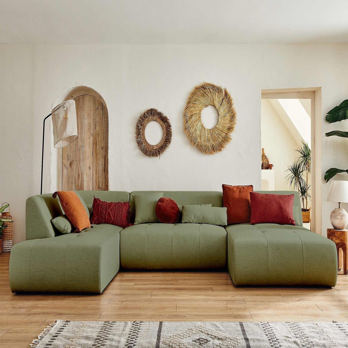 LISA DESIGN Onyx - canapé panoramique d'angle gauche 7 places - en tissu