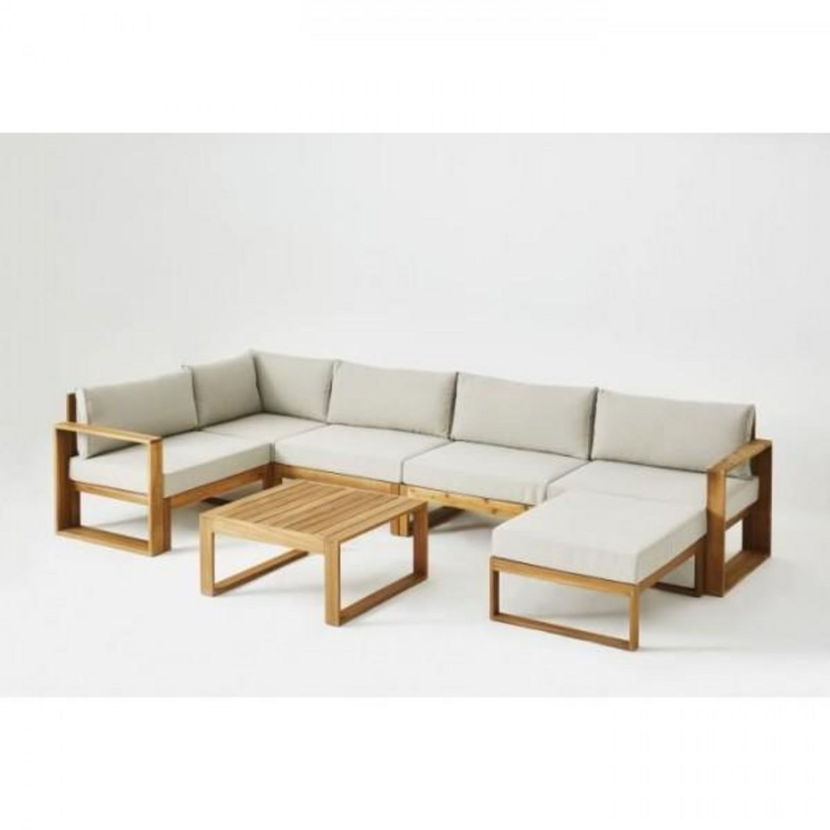 BOCARNEA Salon de jardin en bois d'Acacia FSC - 7 personnes - Levata - Lin