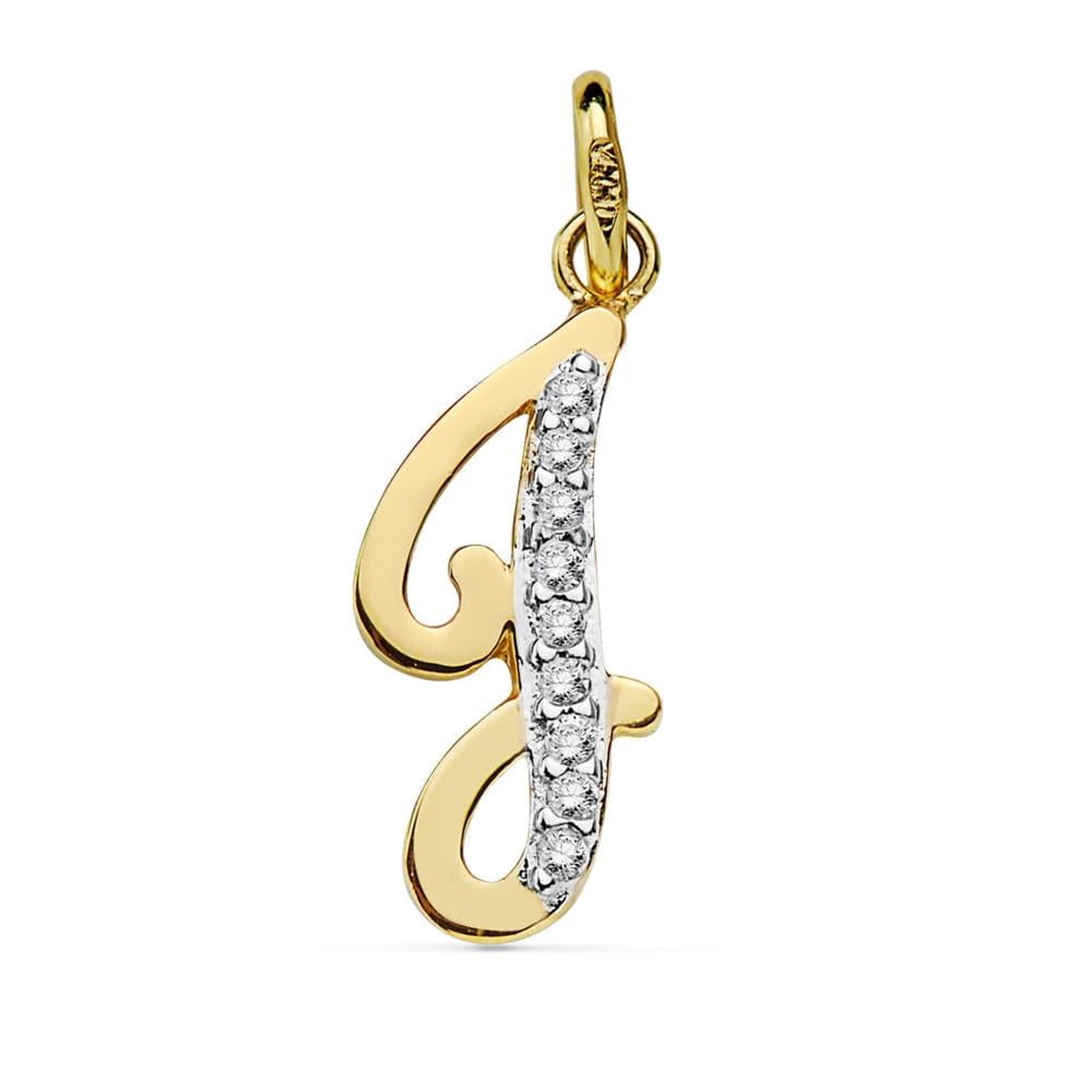 L'ATELIER D'AZUR Pendentif Or Jaune Serti de Zirconiums - Initiale Lettre  J  - Chaine Offerte