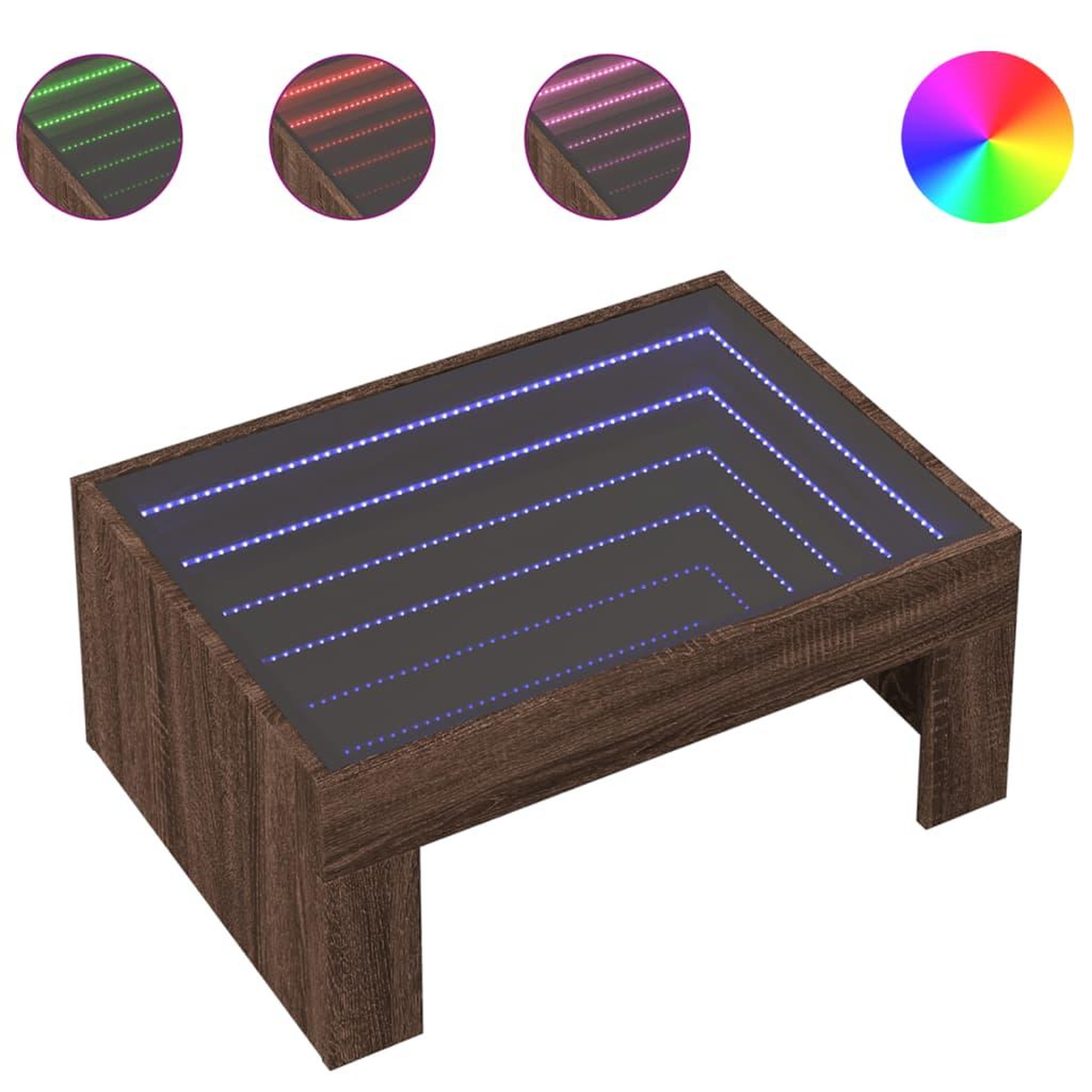 Voir la diapositive 2 : VIDAXL Table basse avec LED infini chene marron 70x50x30 cm