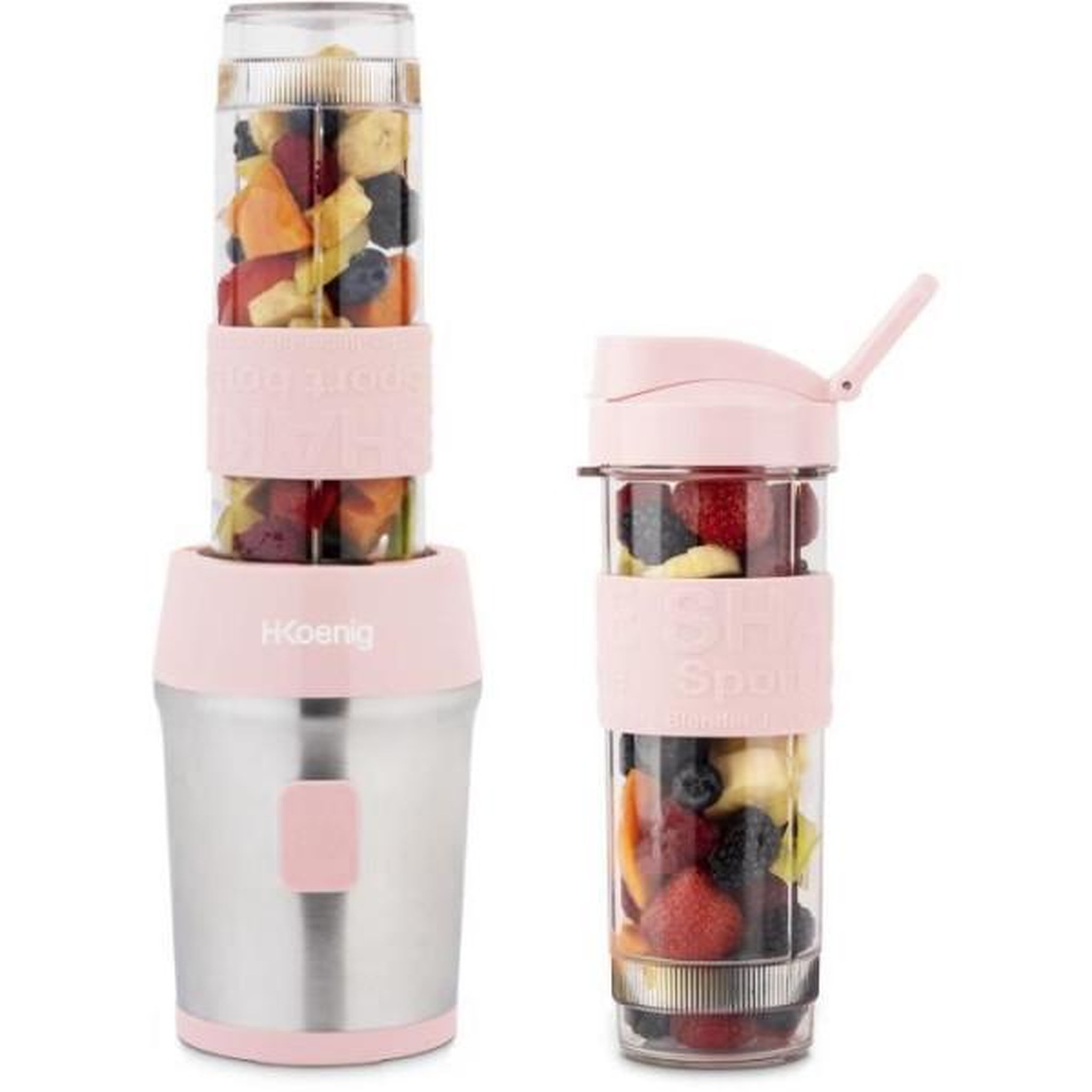 HKOENIG Blender Mini  - H.KoeNIG - SMOO12 - 300 W - 570 mL - Rose pastel - 2 gourdes incluses - Sans BPA