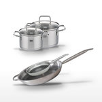 ELO Lot 2 Poêles 32/24 cm et 2 Faitouts 14/12 cm Elo Relief Solution