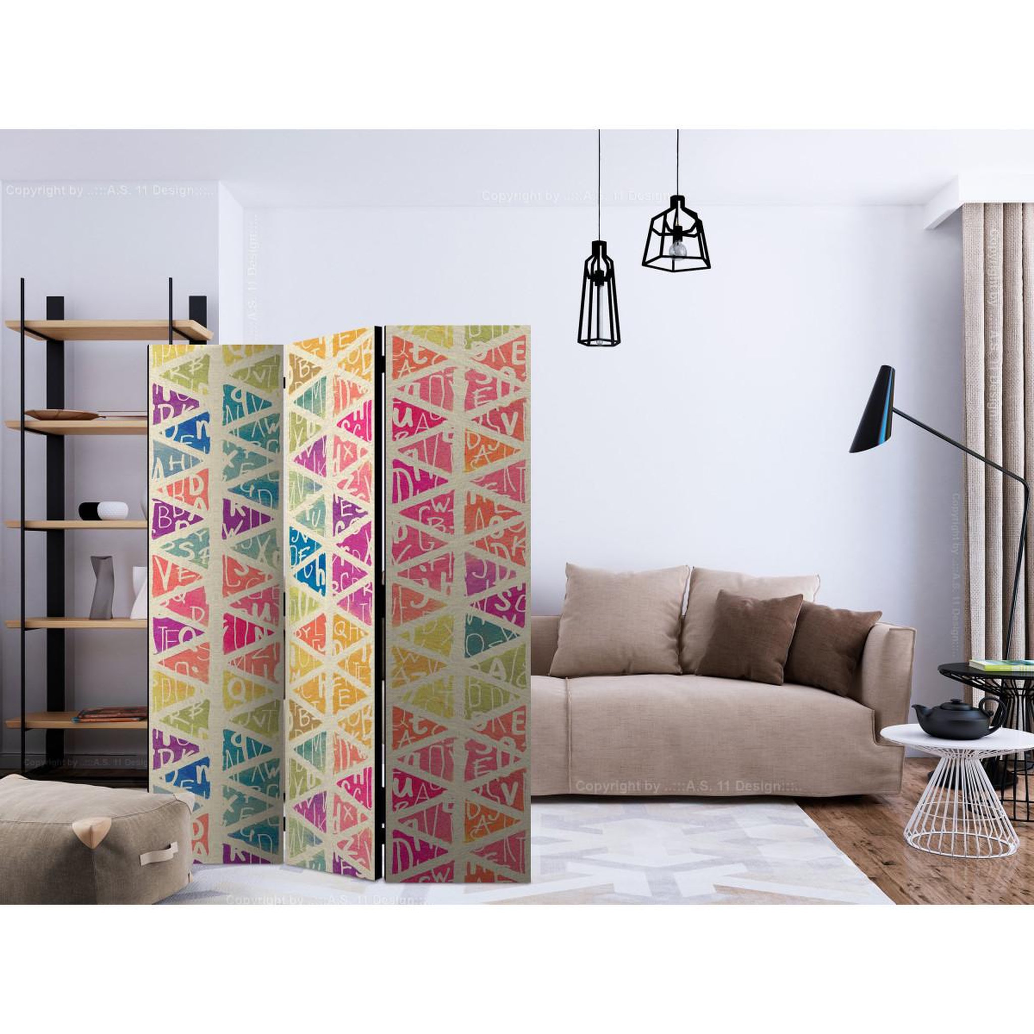 Voir la diapositive 2 : Paris Prix Paravent 3 volets  letters nad triangles  135x172cm