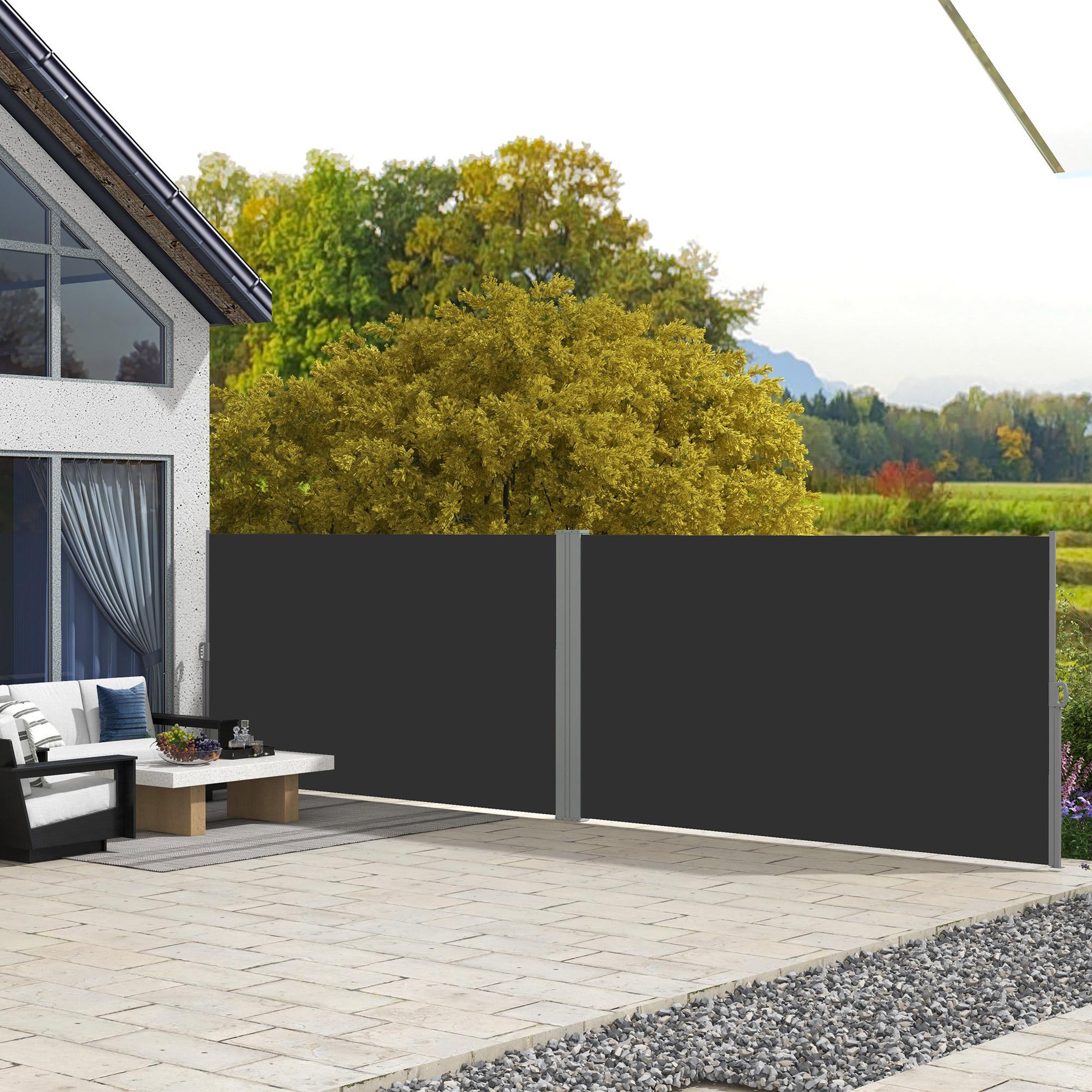 Voir la diapositive 2 : OUTSUNNY Double store latéral brise-vue paravent rétractable dim. 6L x 1,60H m polyester anti-UV haute densité
