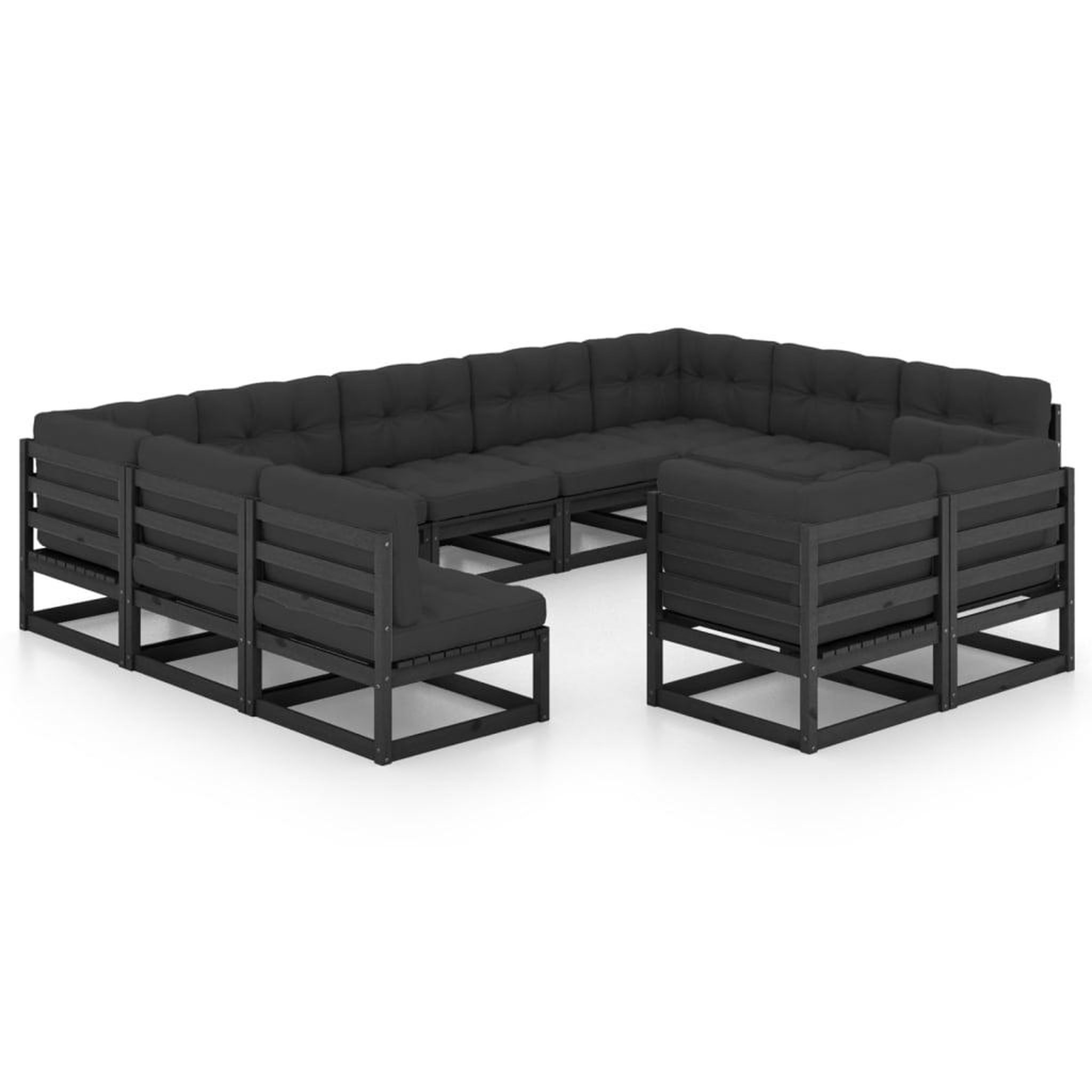Voir la diapositive 2 : VIDAXL Salon de jardin 11 pcs avec coussins Noir Bois de pin massif
