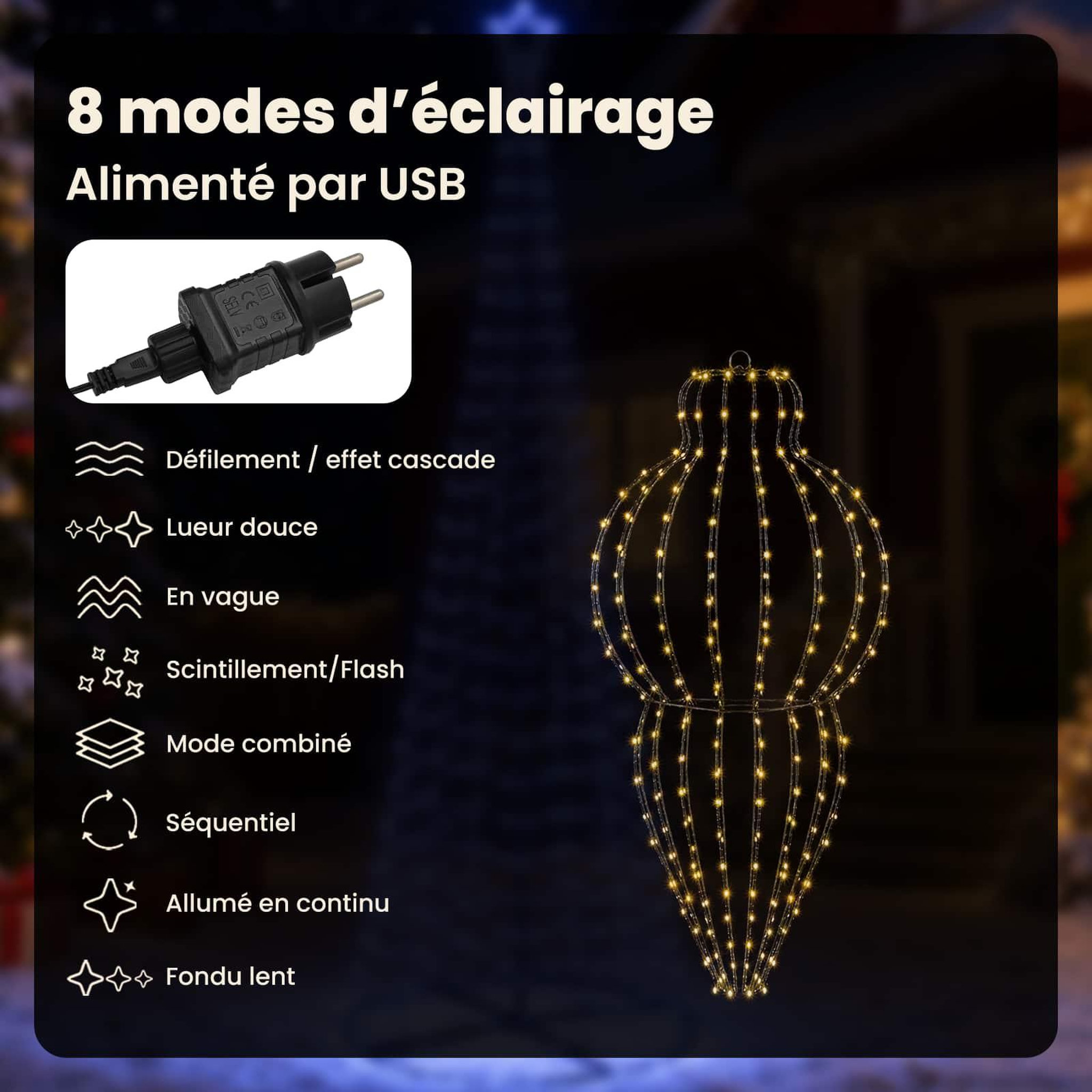 Voir la diapositive 4 : VIDAXL Lumiere de finial de Noël 320 LED Blanc chaud Ø 40 x 75 cm