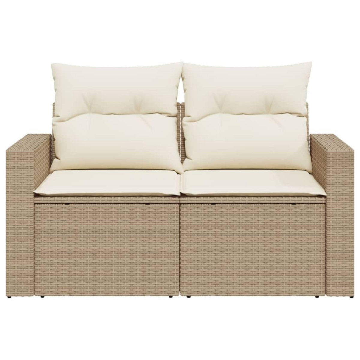 VIDAXL Canape de jardin avec coussins 2 places beige resine tressee