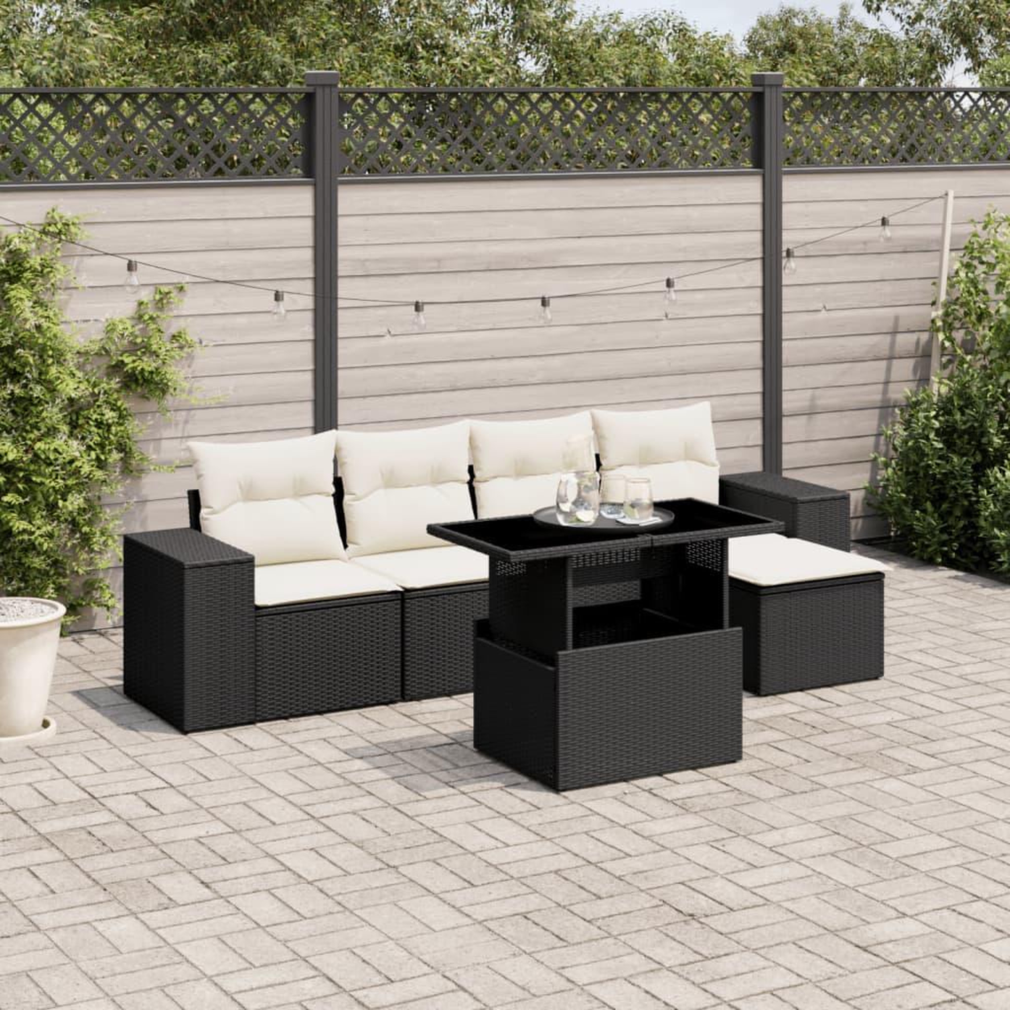 VIDAXL Salon de jardin 6 pcs avec coussins noir resine tressee
