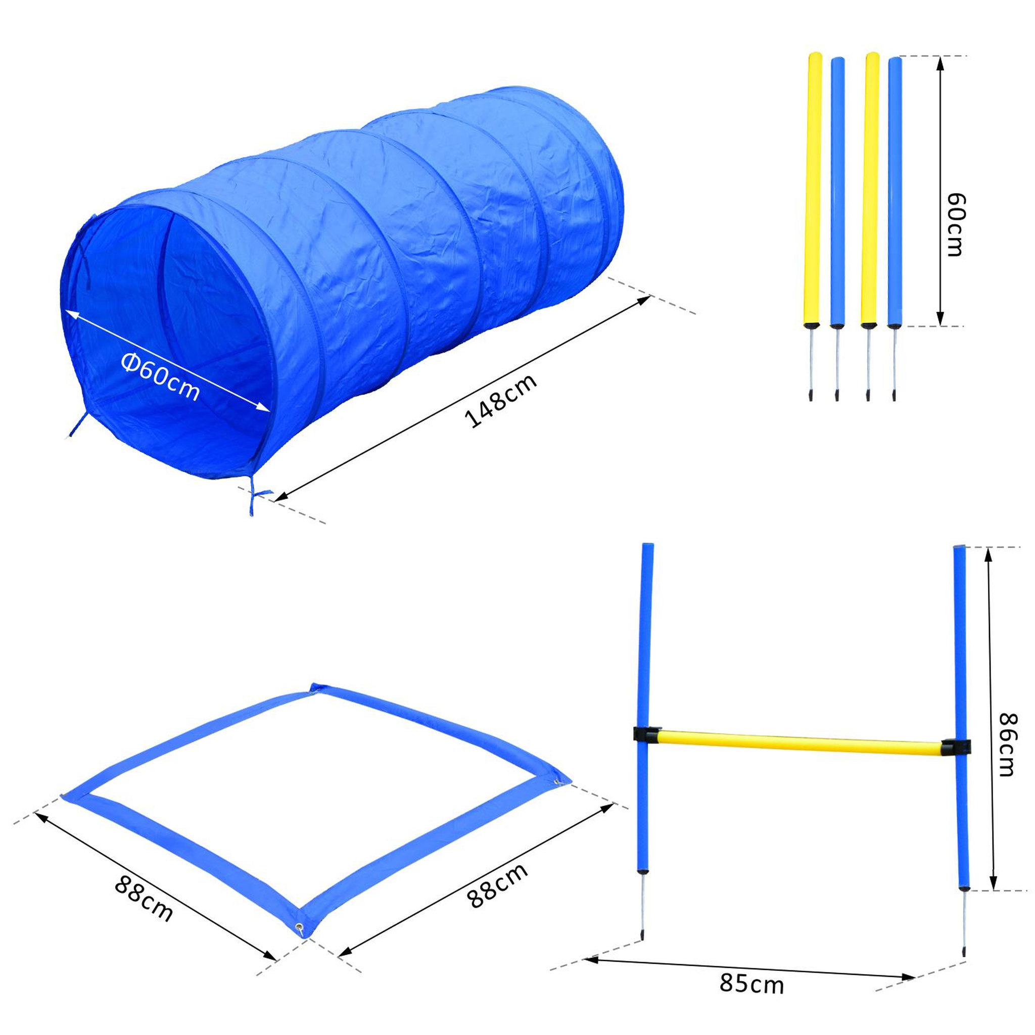 Voir la diapositive 3 : PAWHUT Agility sport pour chiens équipement complet obstacles, tunnel, slalom, zone repos + 2 sacs de transport bleu jaune