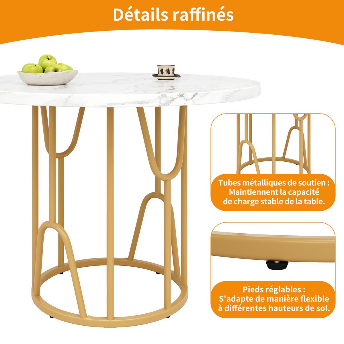 MERAX Table à manger ronde fixe blanc - 80x80-80max.cm mdf et métal